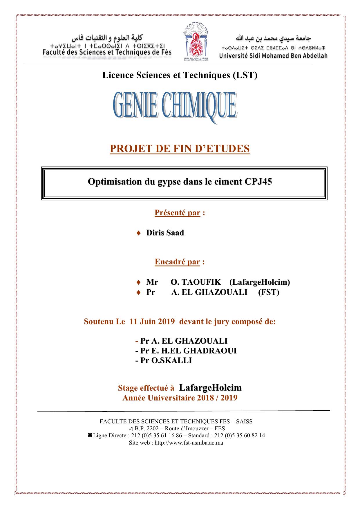 Optimisation du gypse dans le ciment CPJ45