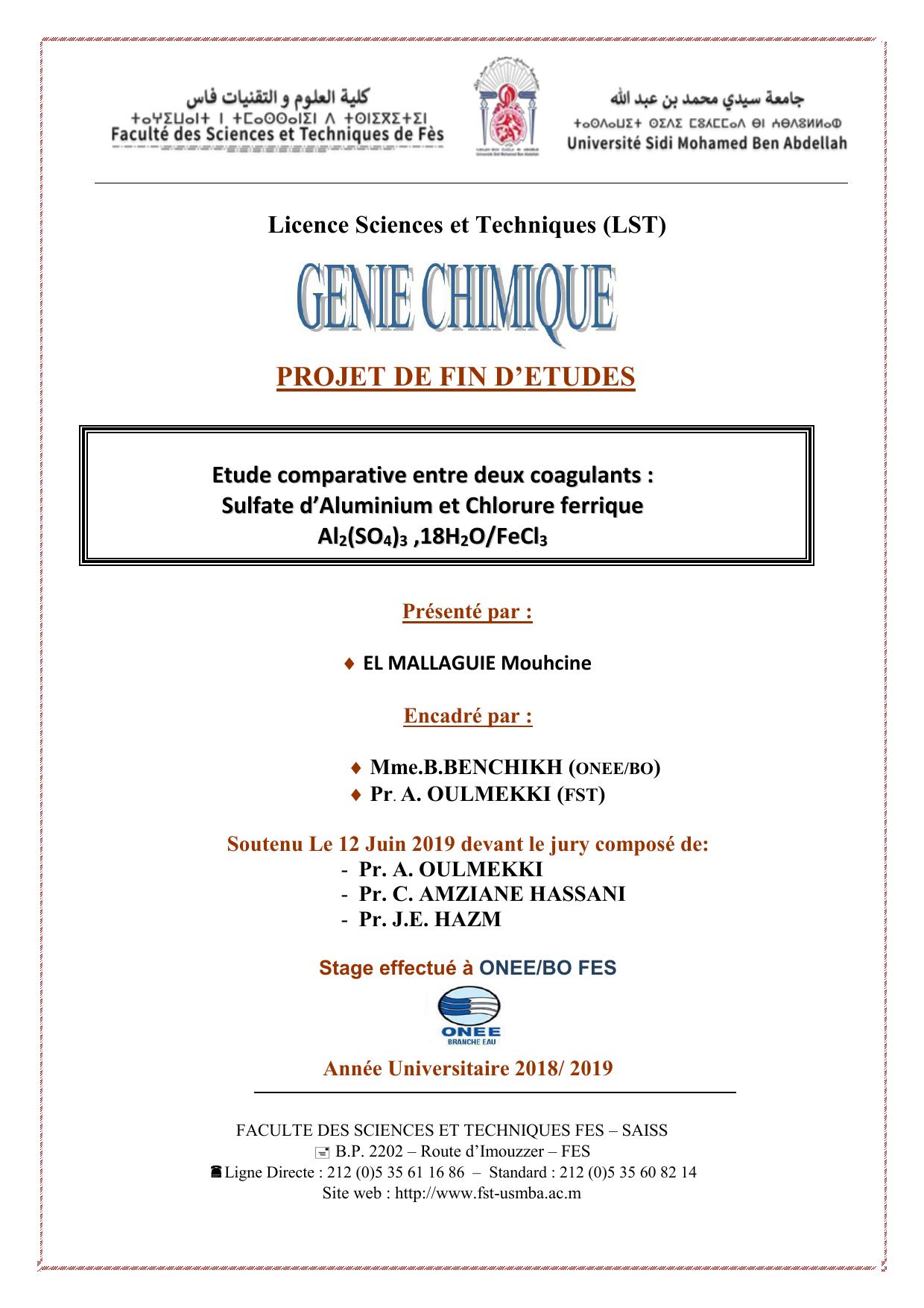 ETUDE COMPARATIVE ENTRE DEUX COAGULANTS: SULTFATE D'ALUMINIUM ET CHLORURE FERRIQUE All2((SO4))3 ,,18H2O/FeCll3