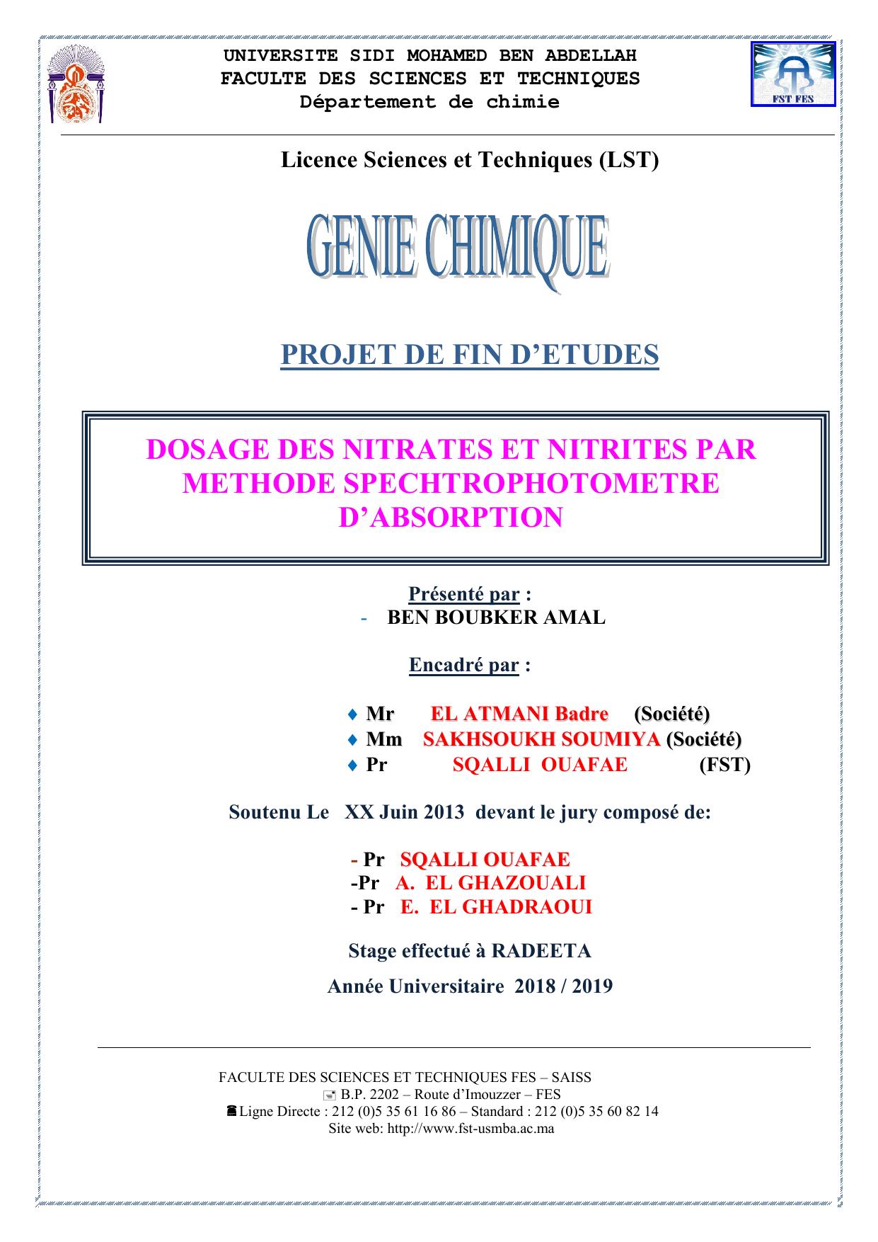 DOSAGE DES NITRATES ET NITRITES PAR METHODE SPECHTROPHOTOMETRE D’ABSORPTION