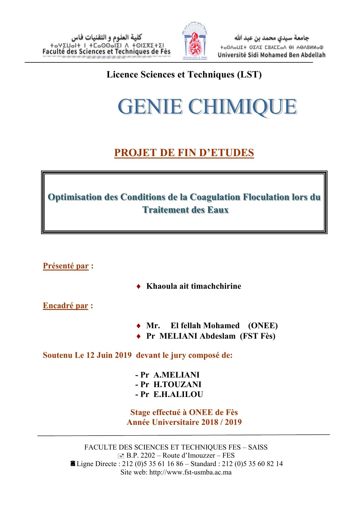 Optimisation des Conditions de la Coagulation Floculation lors du Traitement des Eaux