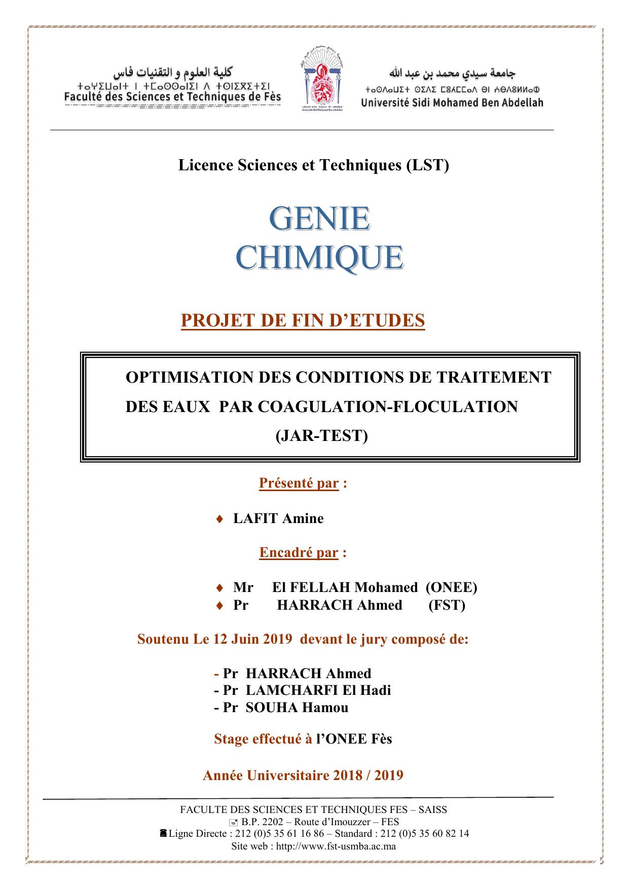 OPTIMISATION DES CONDITIONS DE TRAITEMENT DES EAUX PAR COAGULATION-FLOCULATION (JAR-TEST)