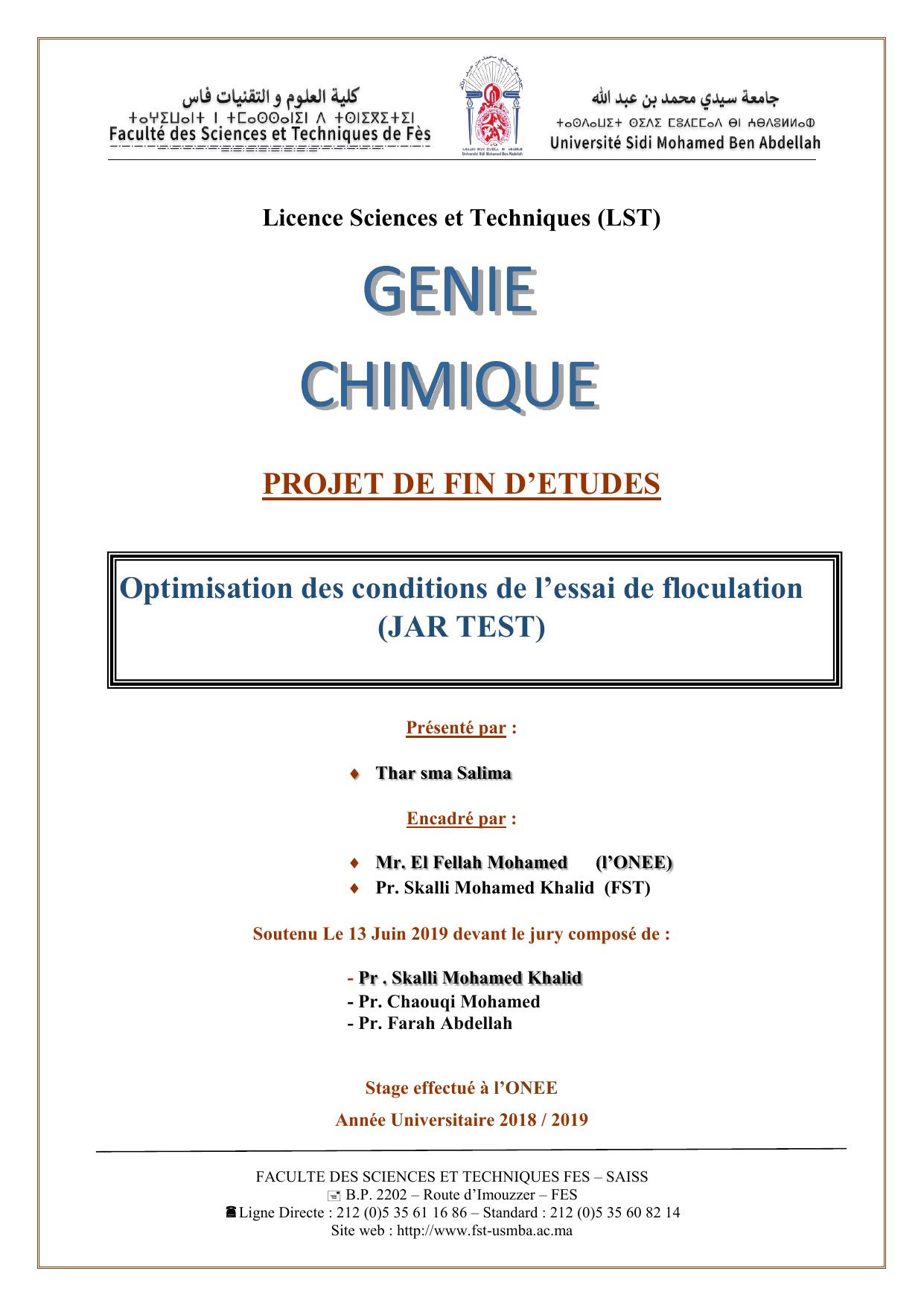 Optimisation des conditions de l’essai de floculation (JAR TEST)