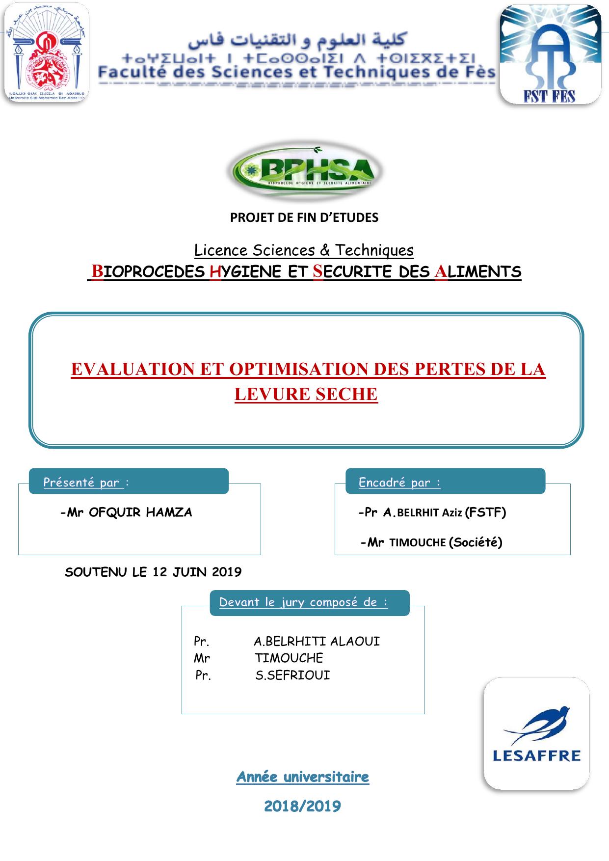 EVALUATION ET OPTIMISATION DES PERTES DE LA LEVURE SECHE