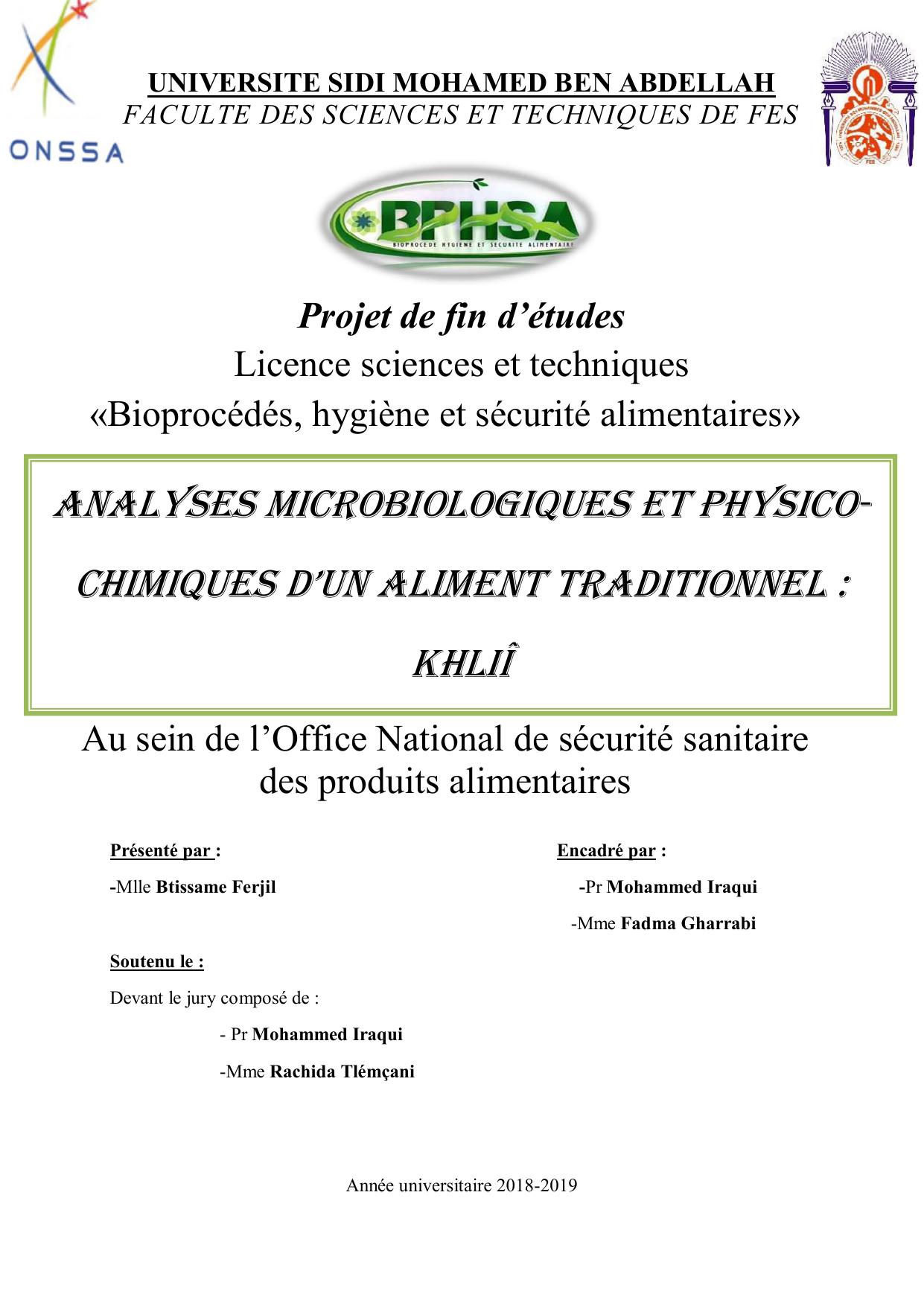 Analyses microbiologiques et physicochimiques d’un aliment traditionnel : Khliî