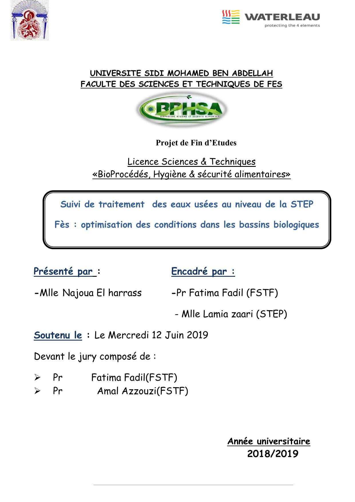 Suivi de traitement des eaux usées au niveau de la STEP Fès : optimisation des conditions dans les bassins biologiques