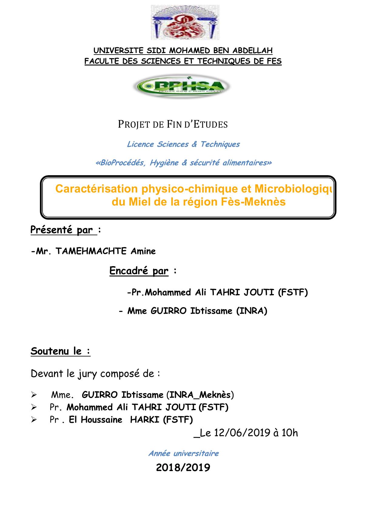 Caractérisation physico-chimique et Microbiologique du Miel de la région Fès-Meknès