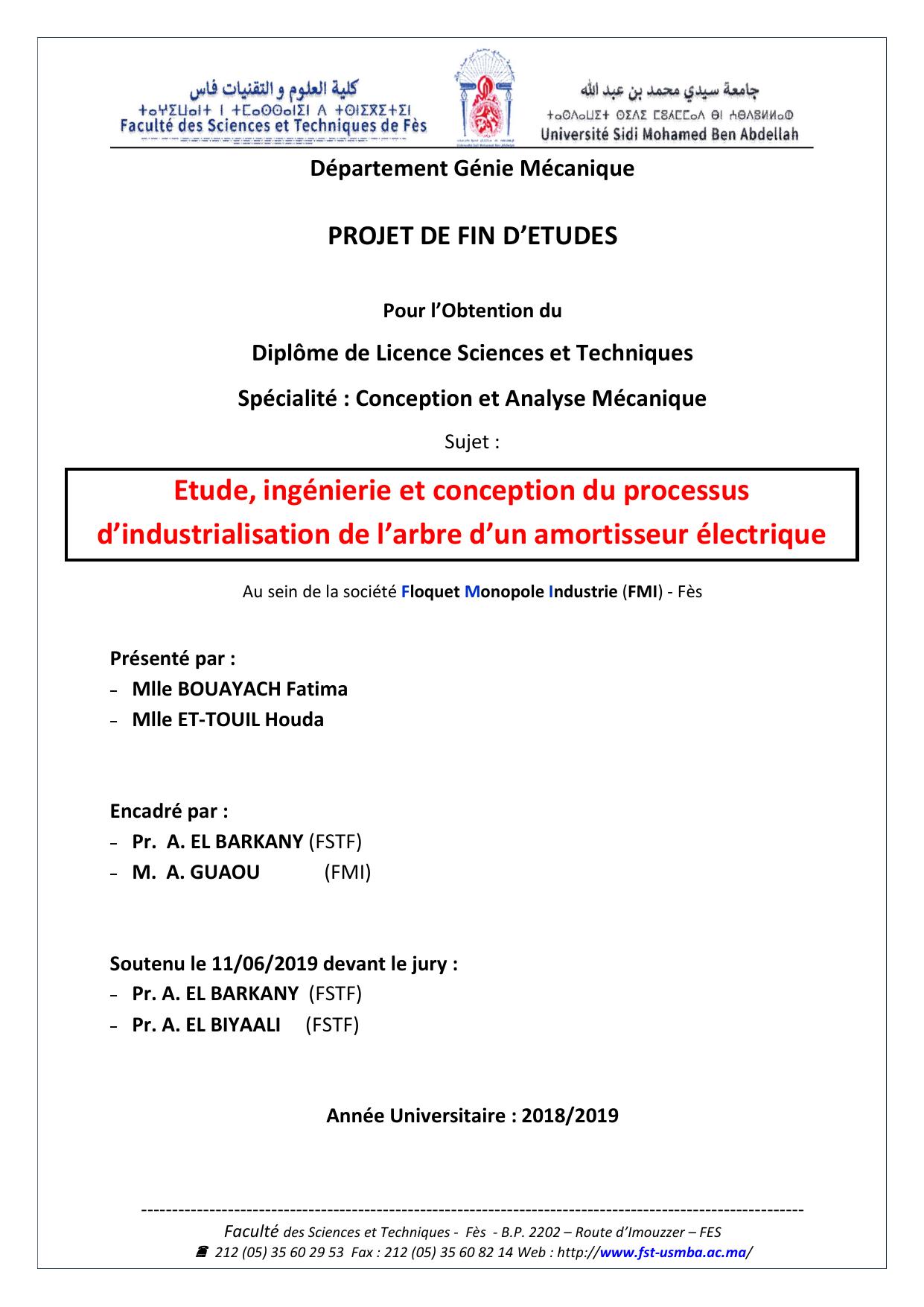 Etude, ingénierie et conception du processus d’industrialisation de l’arbre d’un amortisseur électrique