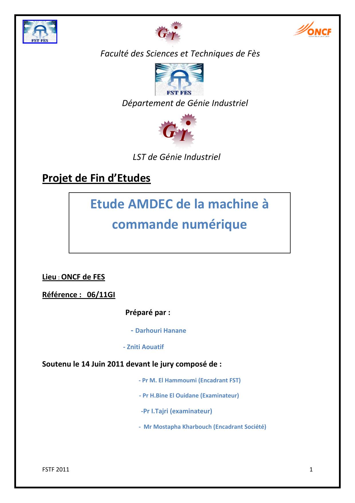 Etude AMDEC de la machine à commande numérique