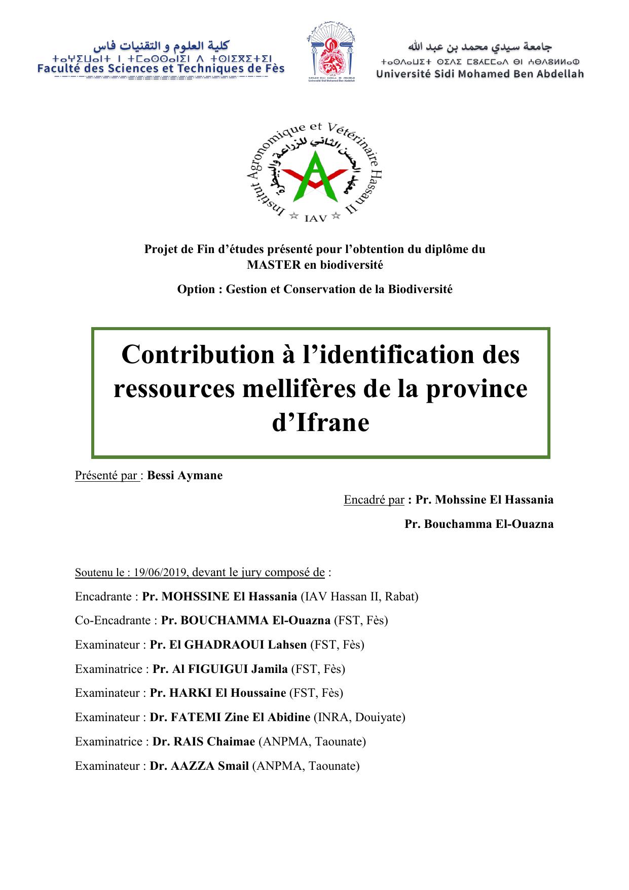 Contribution à l’identification des ressources mellifères de la province d’Ifrane