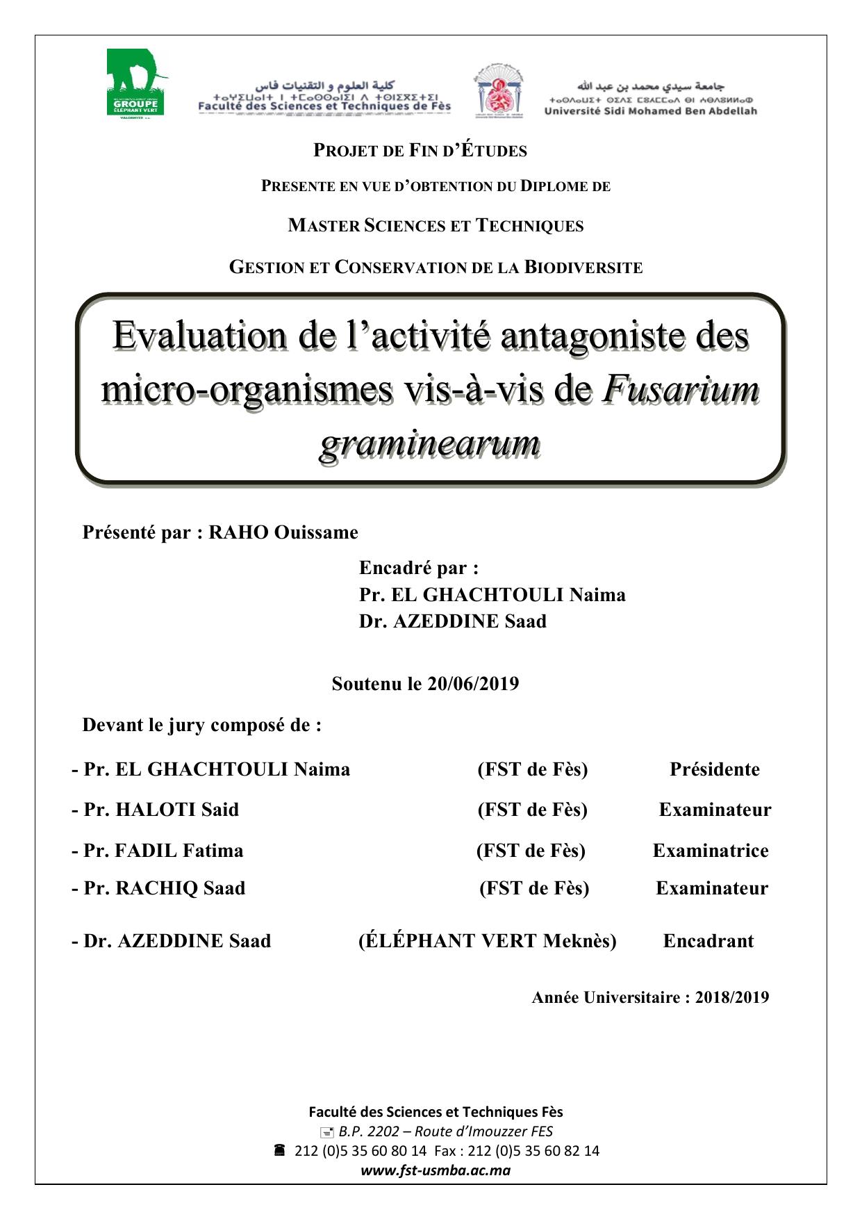 Evaluation de l’activité antagoniste des micro-organismes vis-à-vis de Fusarium graminearum