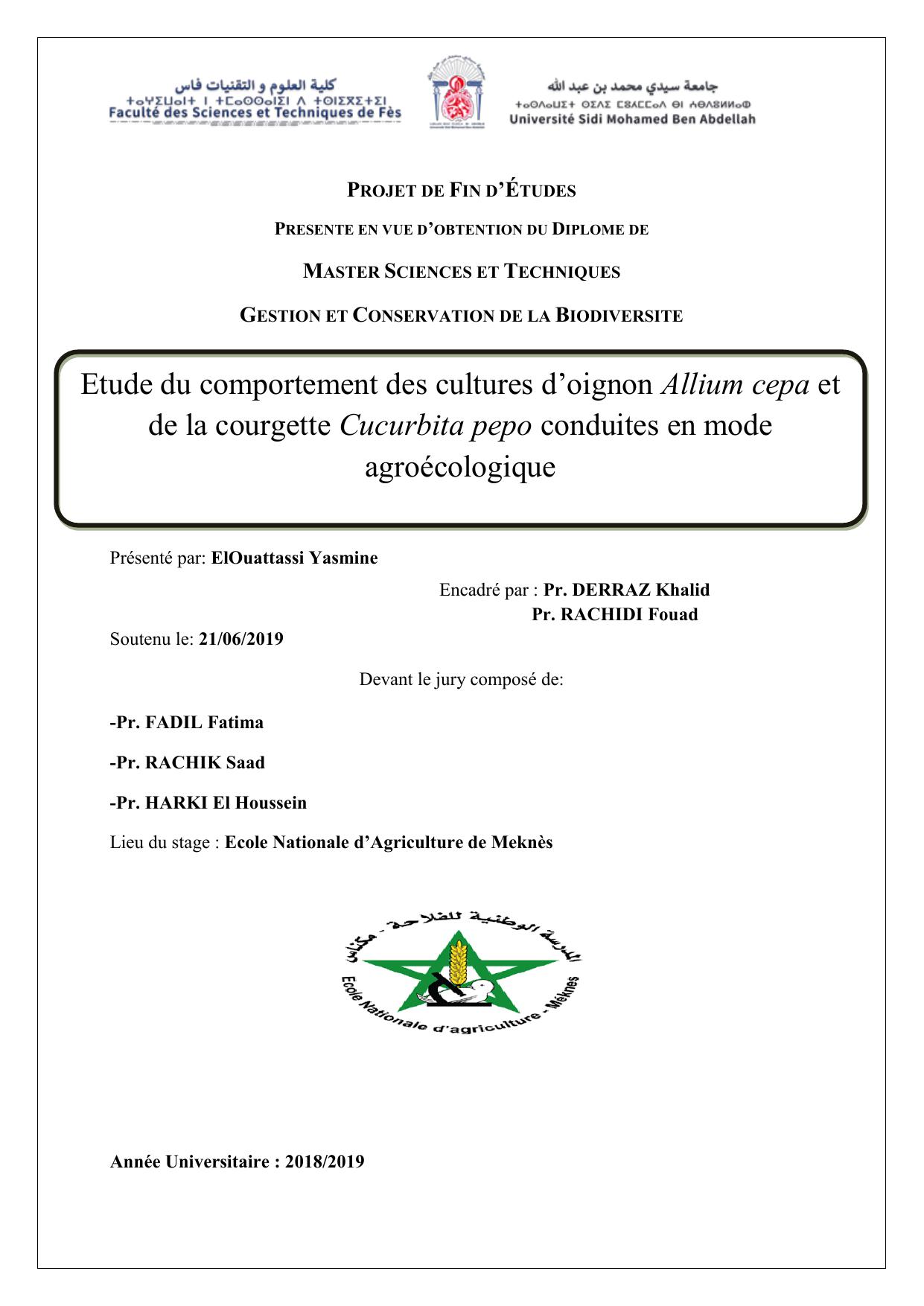 Etude du comportement des cultures d’oignon Allium cepa et de la courgette Cucurbita pepo conduites en mode agroécologique