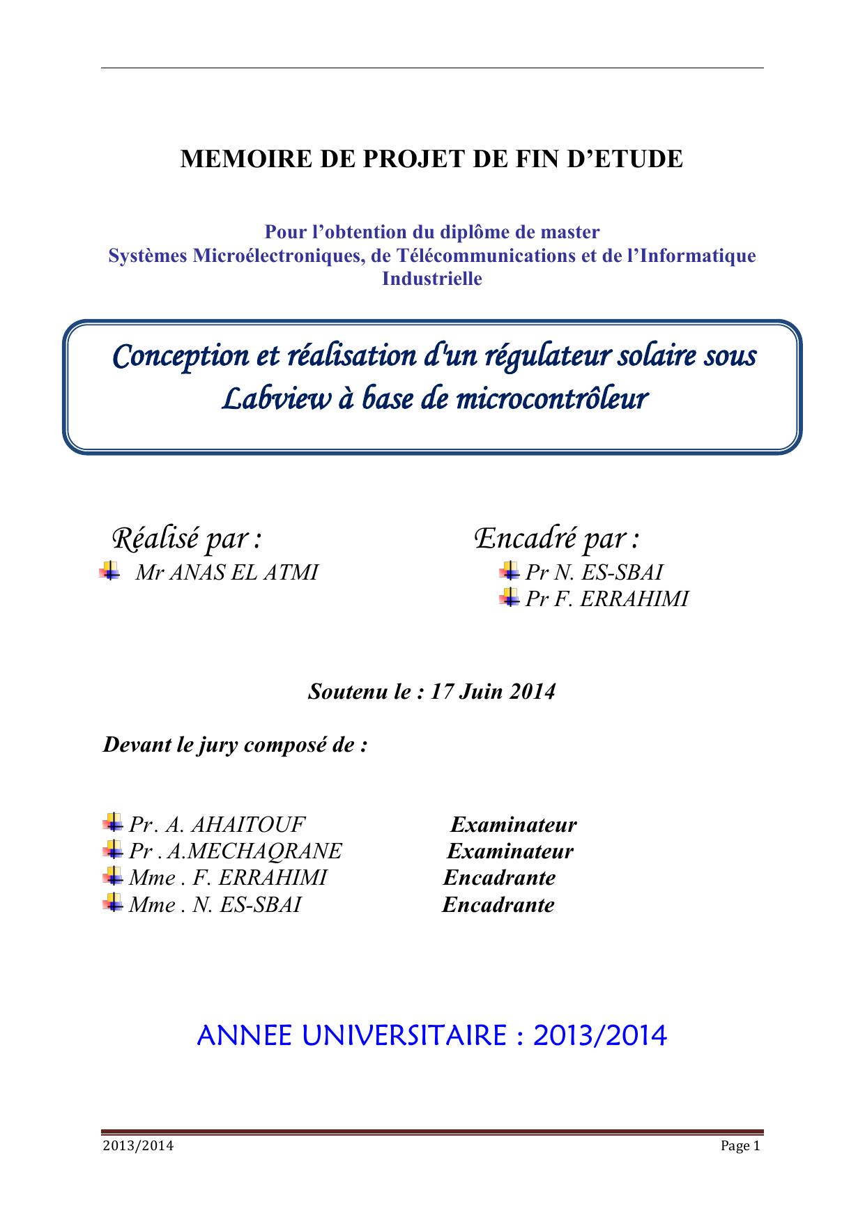 Conception et réalisation d'un régulateur solaire sous Labview à base de microcontrôleur