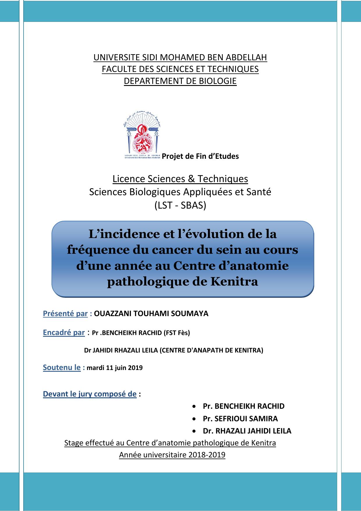 L’incidence et l’évolution de la fréquence du cancer du sein au cours d’une année au Centre d’anatomie pathologique de Kenitra