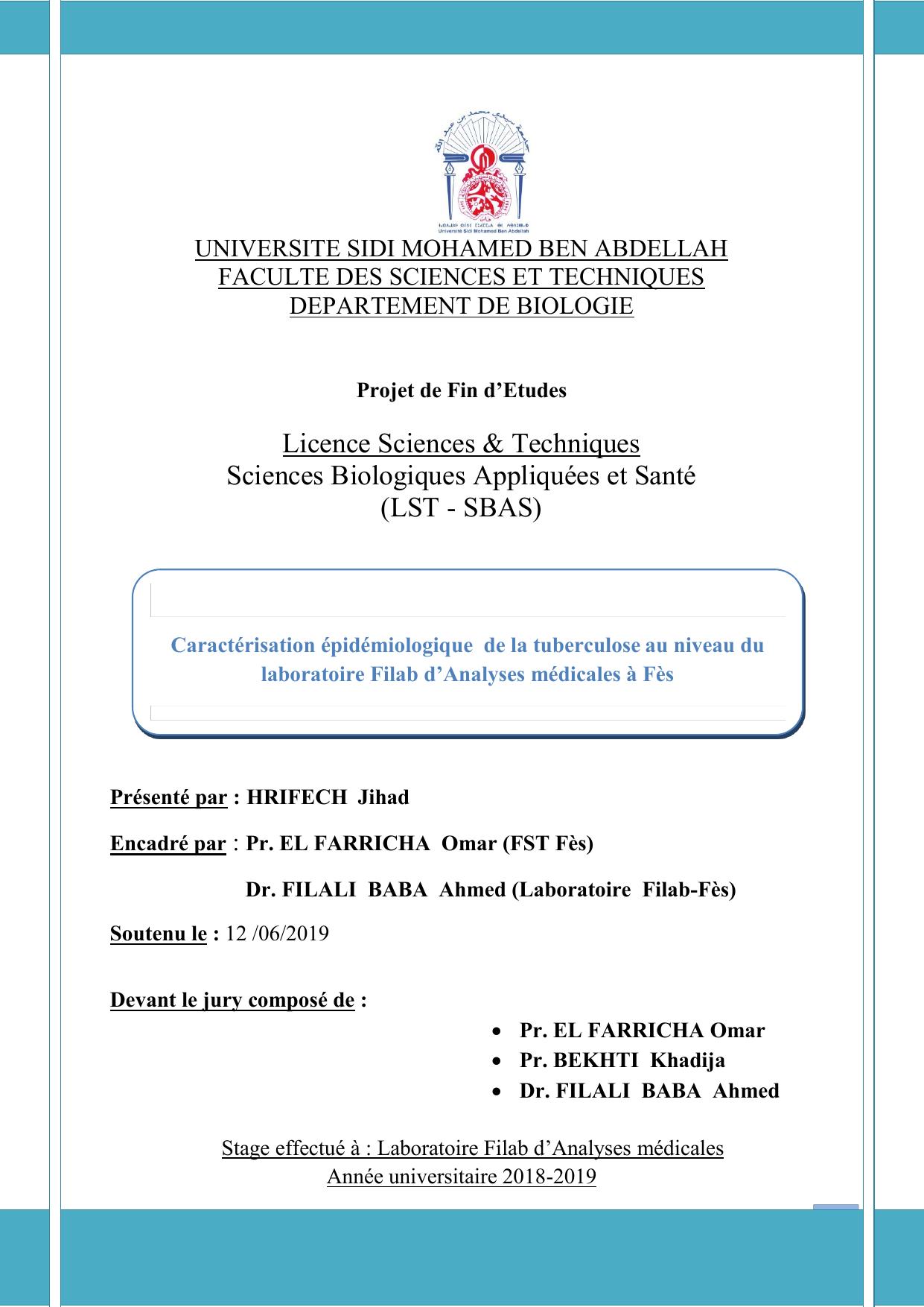 Caractérisation épidémiologique de la tuberculose au niveau du laboratoire Filab d’Analyses médicales à Fès