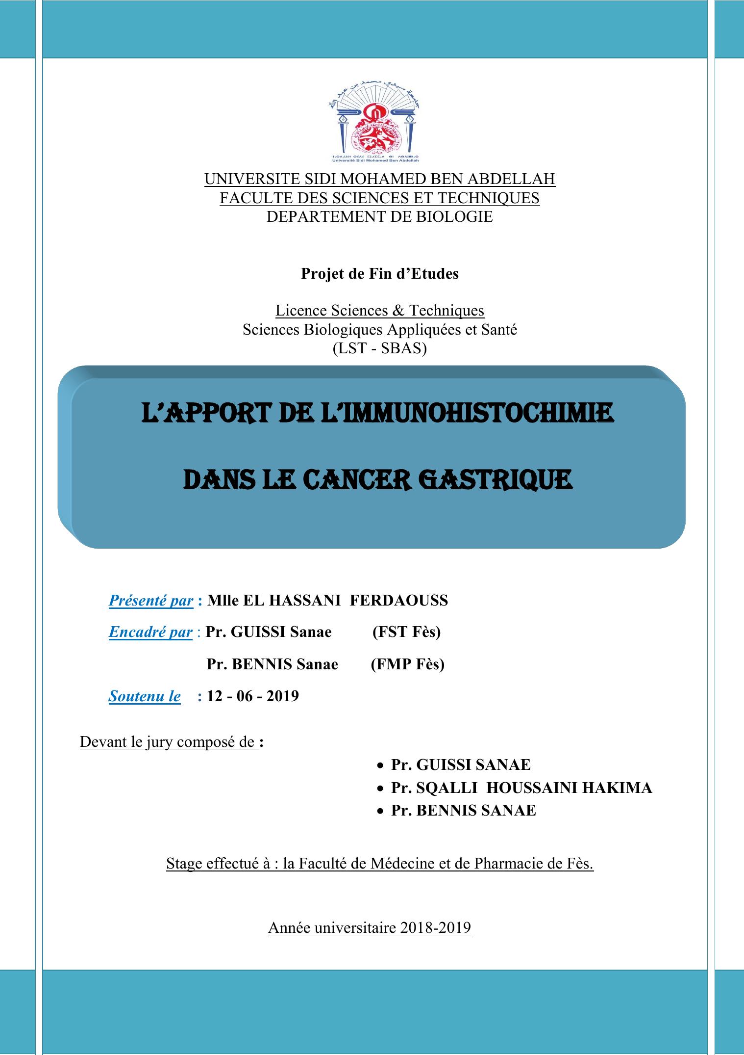 L’APPORT DE L’IMMUNOHISTOCHIMIE DANS LE CANCER GASTRIQUE