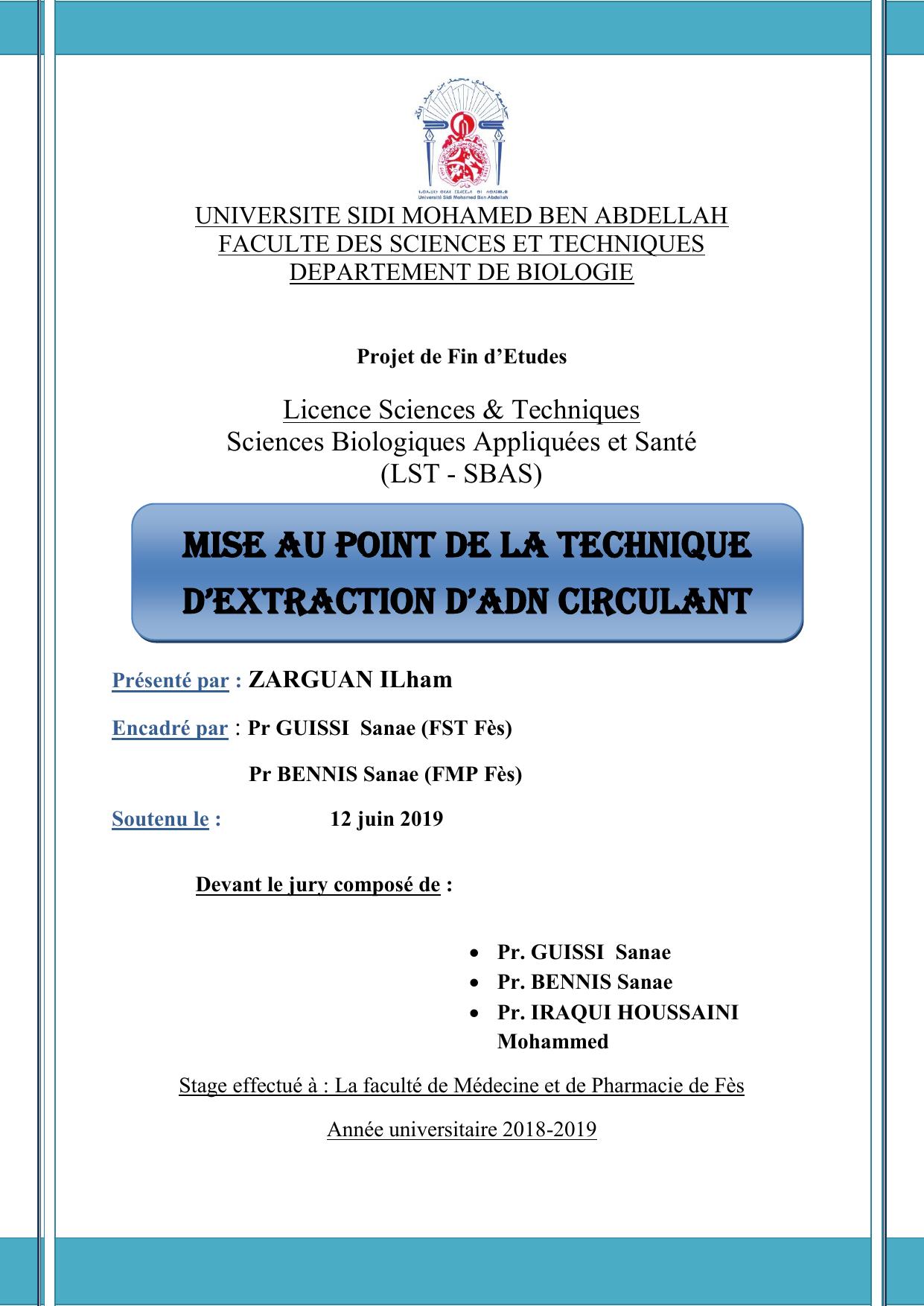 Mise au point de la technique d’extraction d’adn circulant