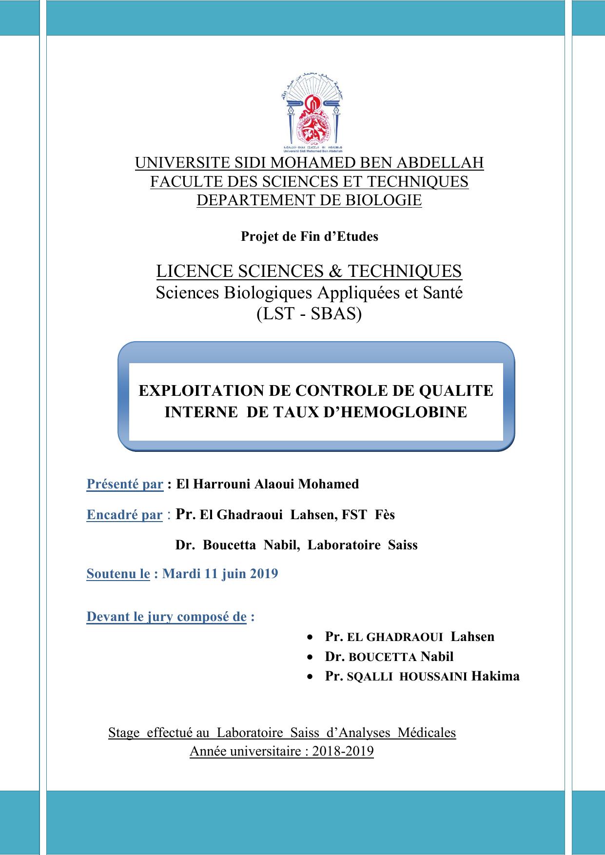 EXPLOITATION DE CONTROLE DE QUALITE INTERNE DE TAUX D’HEMOGLOBINE