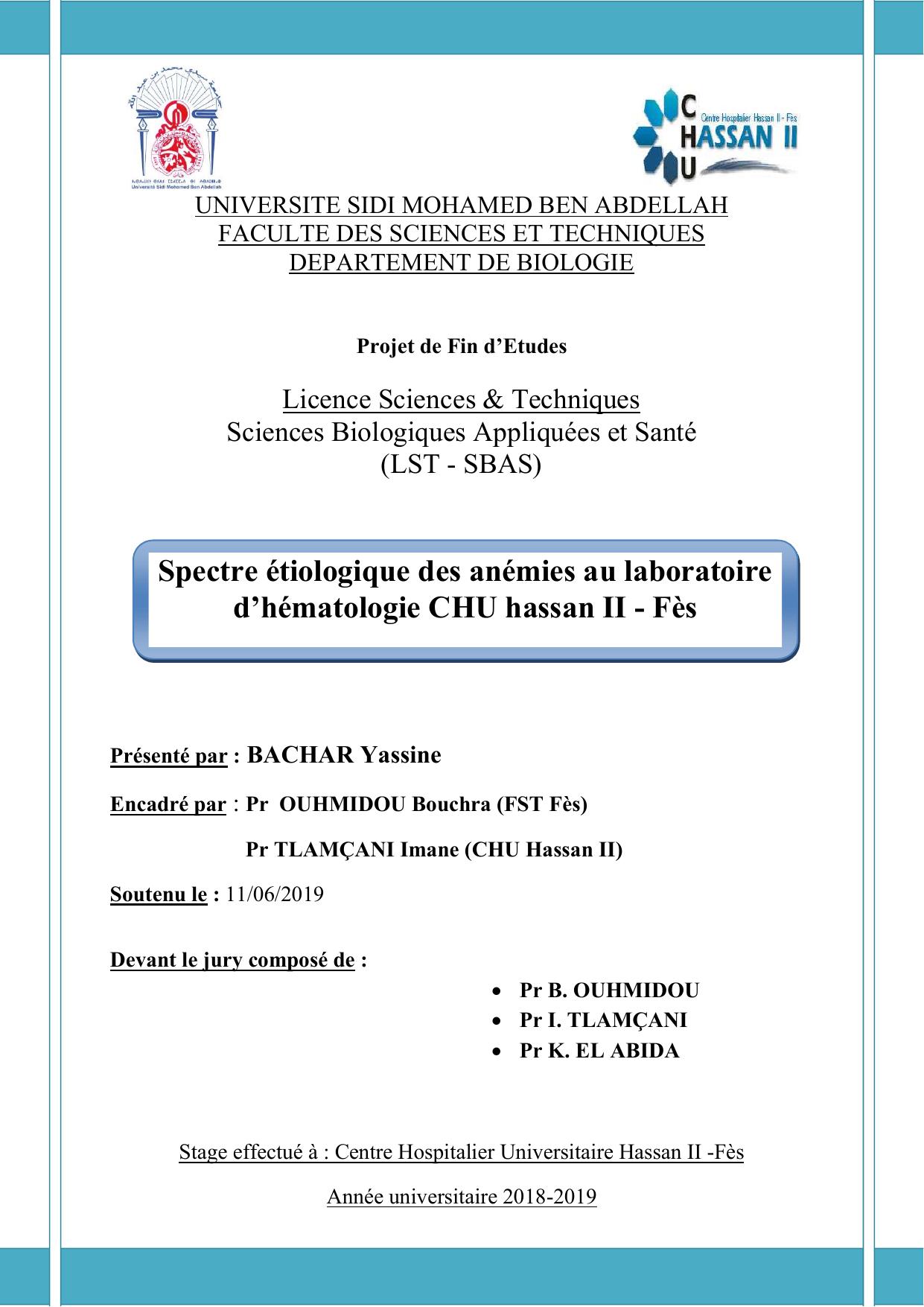 Spectre étiologique des anémies au laboratoire d’hématologie CHU hassan II - Fès