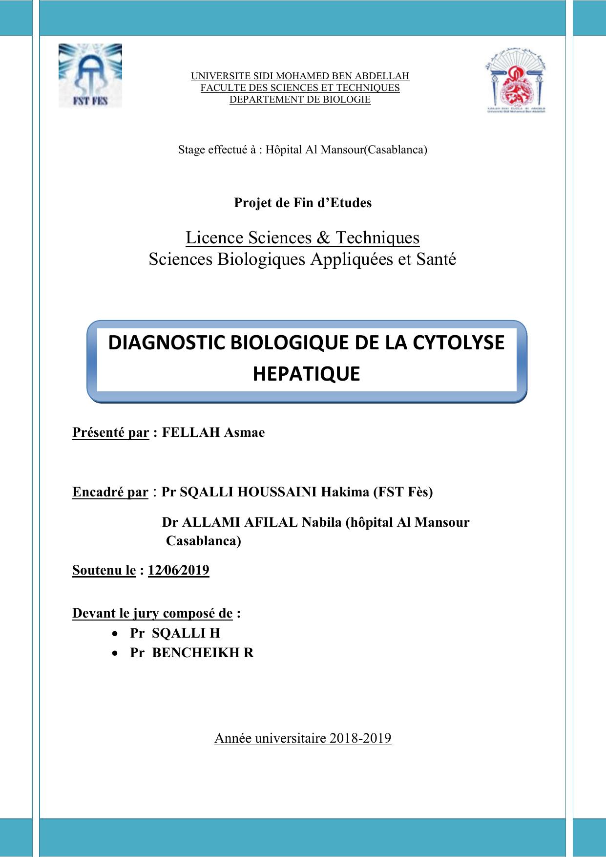DIAGNOSTIC BIOLOGIQUE DE LA CYTOLYSE HEPATIQUE