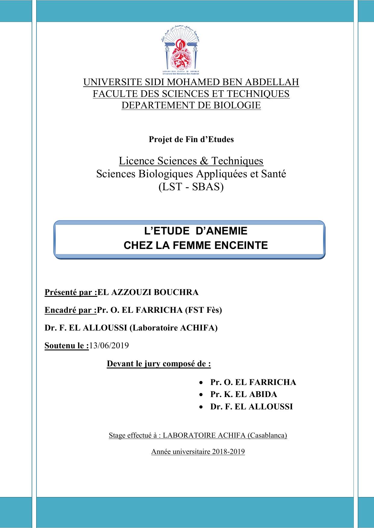 L’ETUDE D’ANEMIE CHEZ LA FEMME ENCEINTE