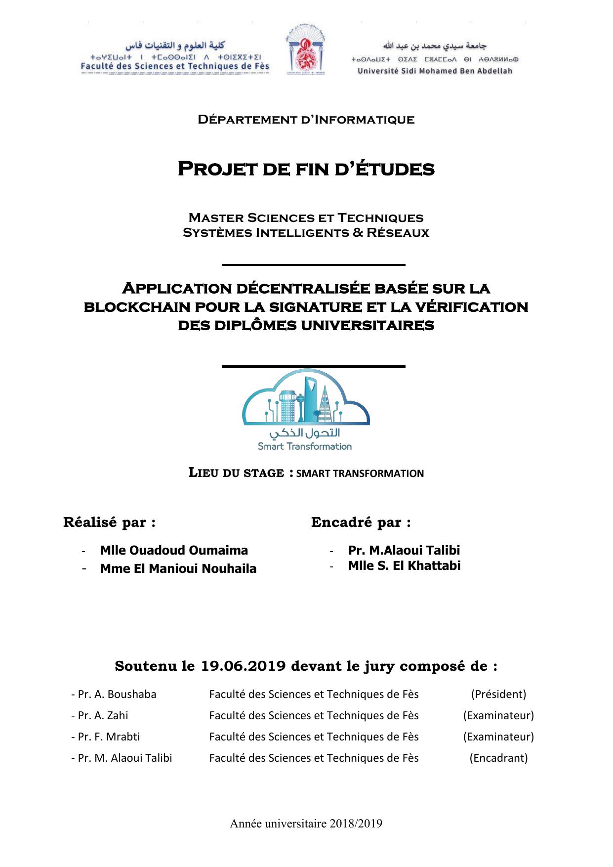 Application décentralisée basée sur la blockchain pour la signature et la vérification des diplômes universitaires