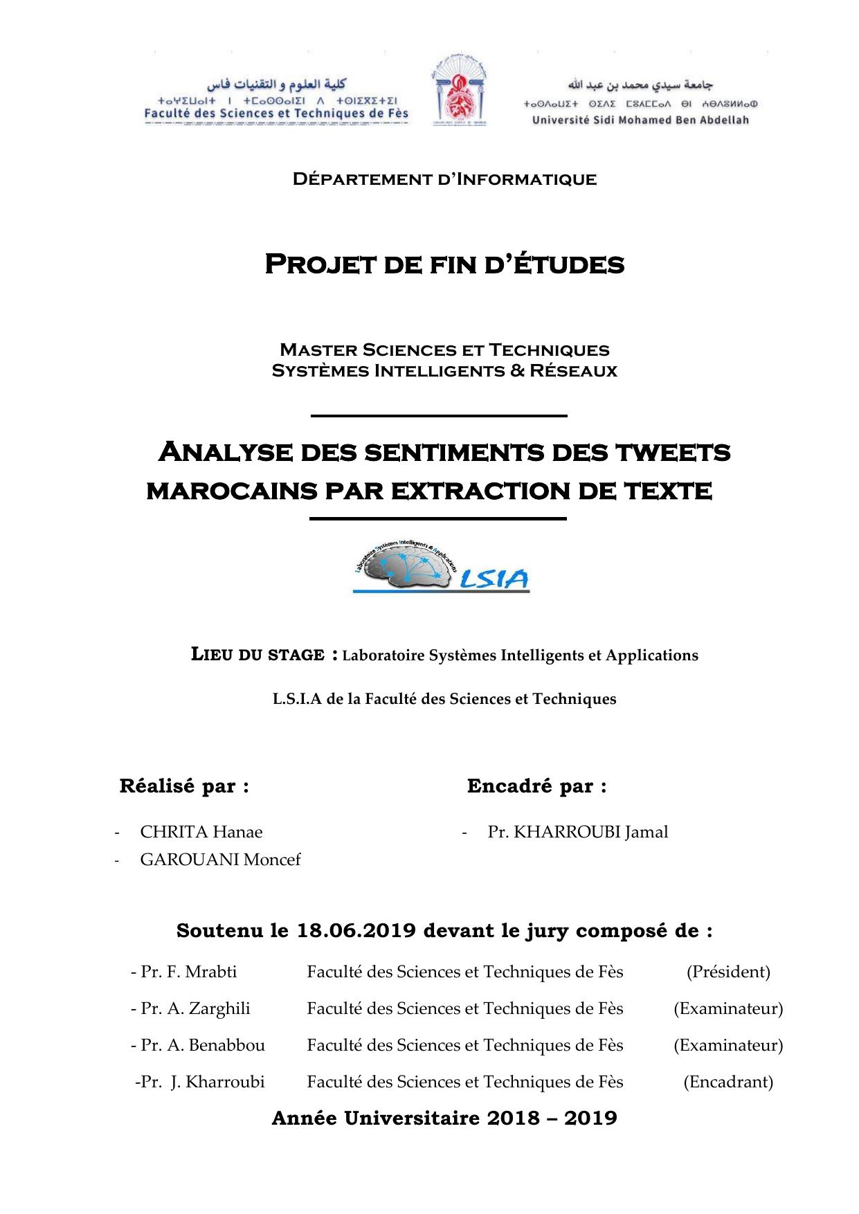 Analyse des sentiments des tweets marocains par extraction de texte