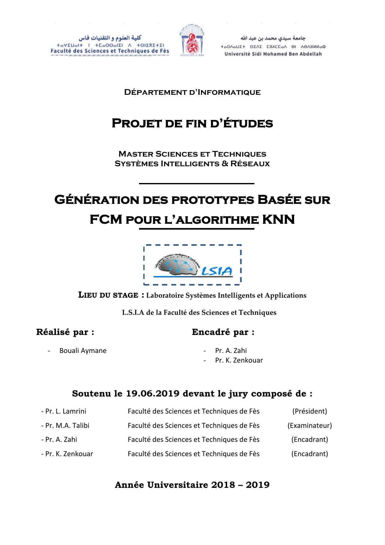 Génération des prototypes Basée sur FCM pour l’algorithme KNN