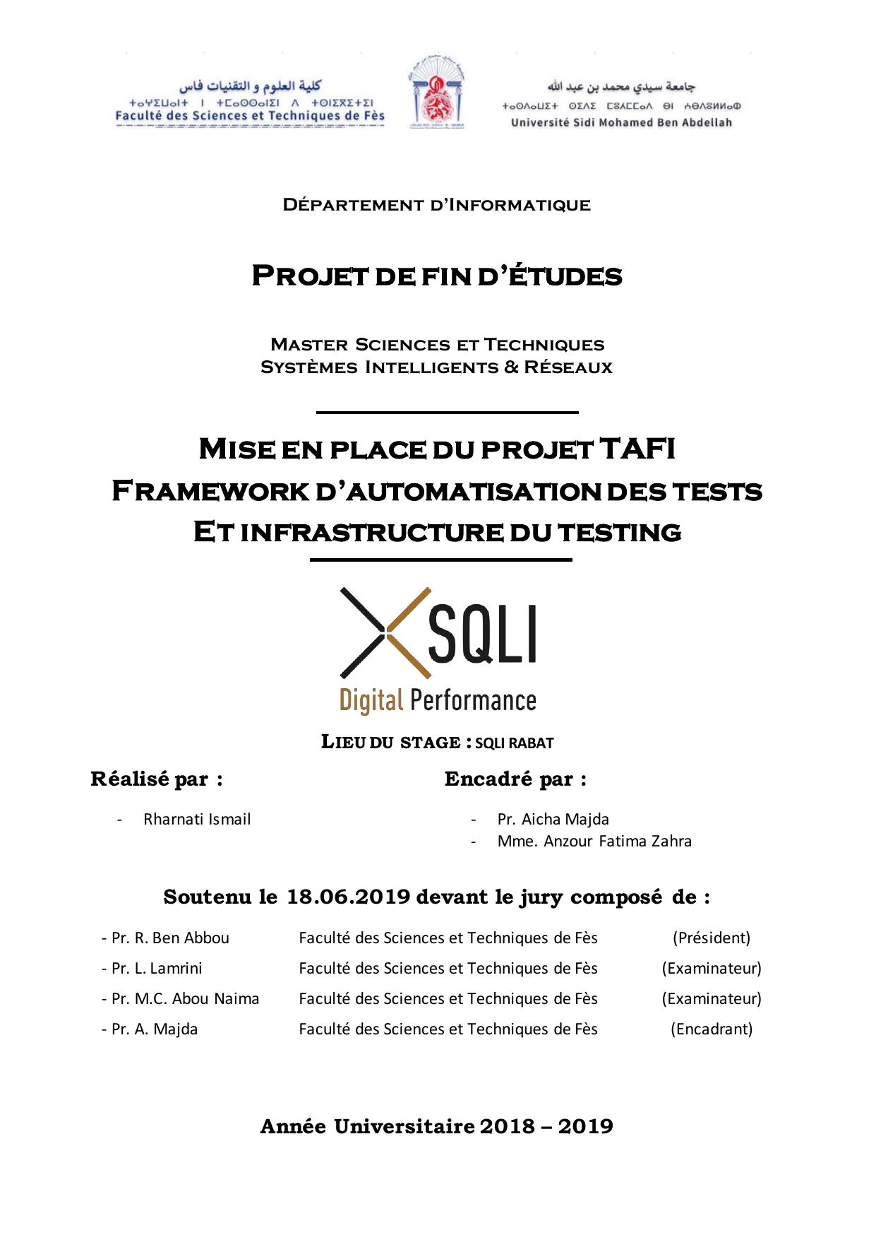 Mise en place du projet TAFI Framework d’automatisation des tests Et infrastructure du testing