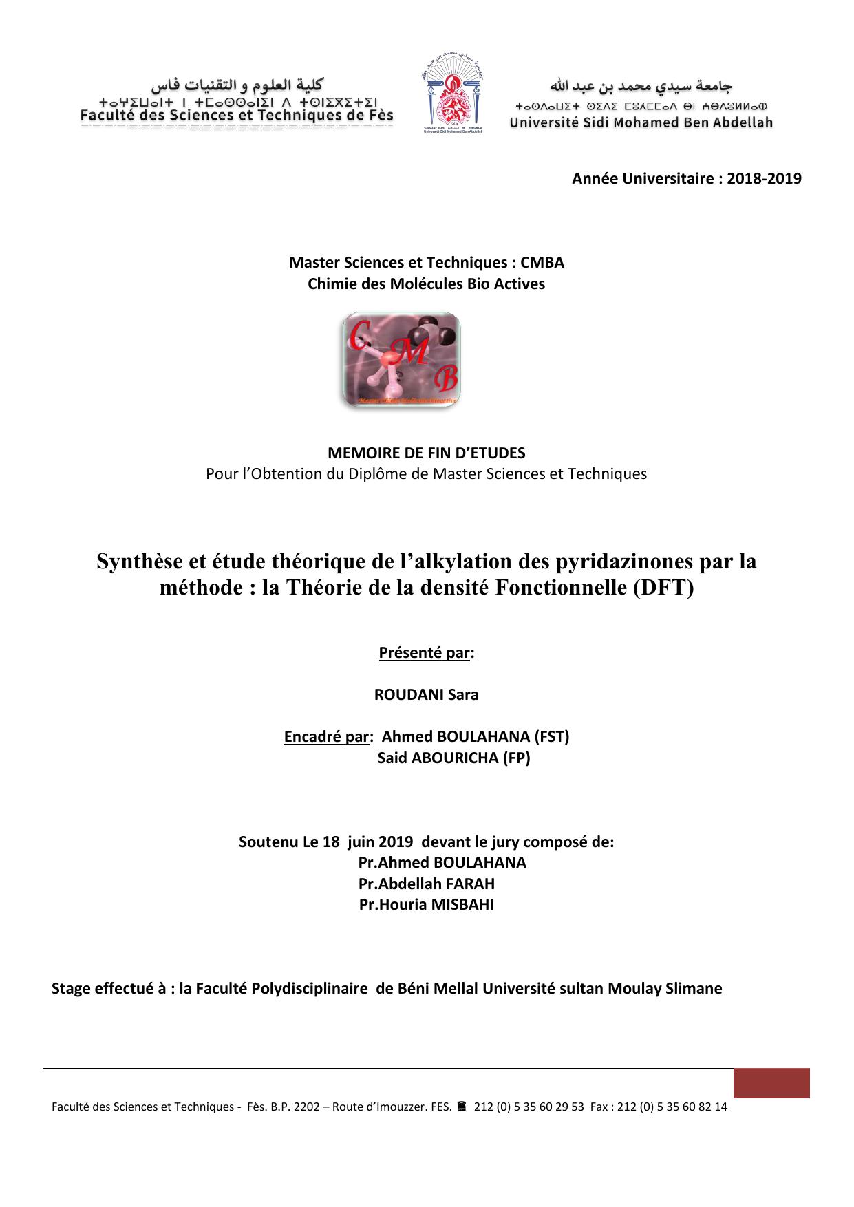 Synthèse et étude théorique de l’alkylation des pyridazinones par la méthode : la Théorie de la densité Fonctionnelle (DFT)