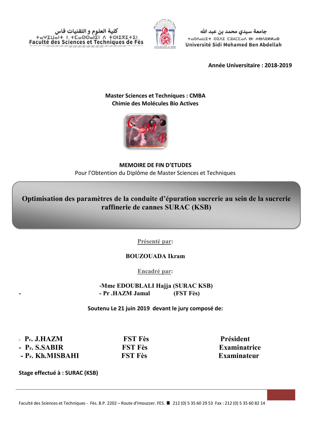 Optimisation des paramètres de la conduite d’épuration sucrerie au sein de la sucrerie raffinerie de cannes SURAC (KSB)