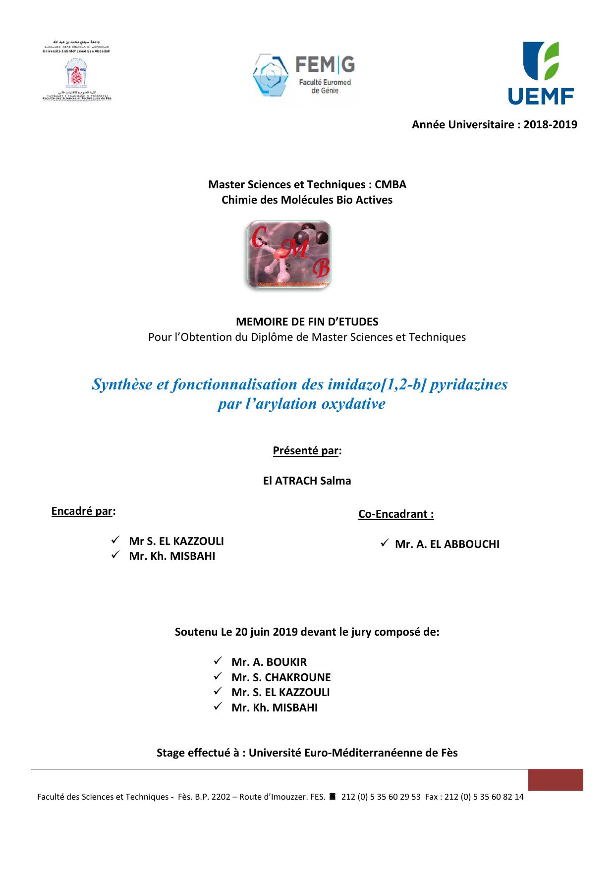 Synthèse et fonctionnalisation des imidazo[1,2-b] pyridazines par l’arylation oxydative