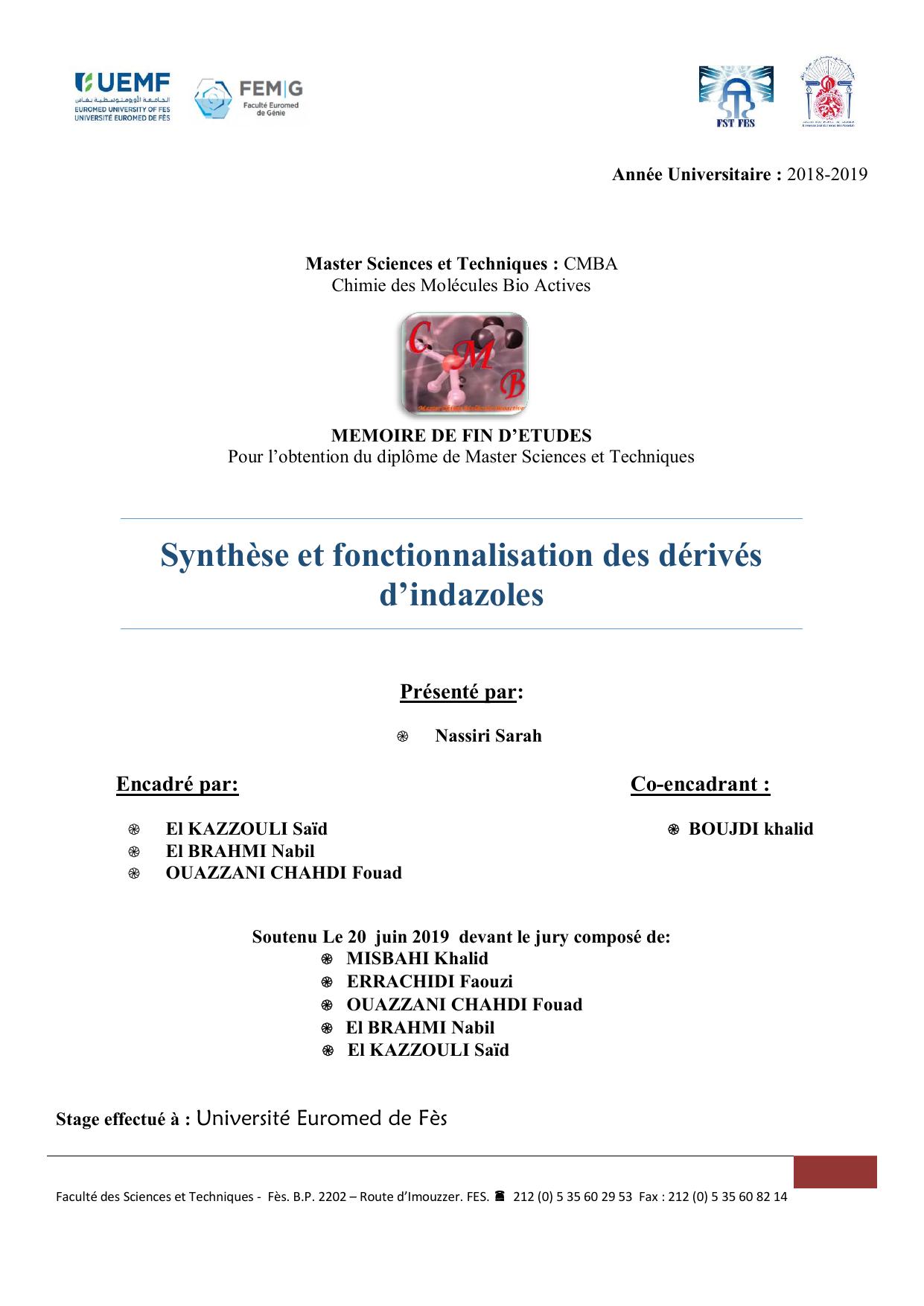Synthèse et fonctionnalisation des dérivés d’indazoles