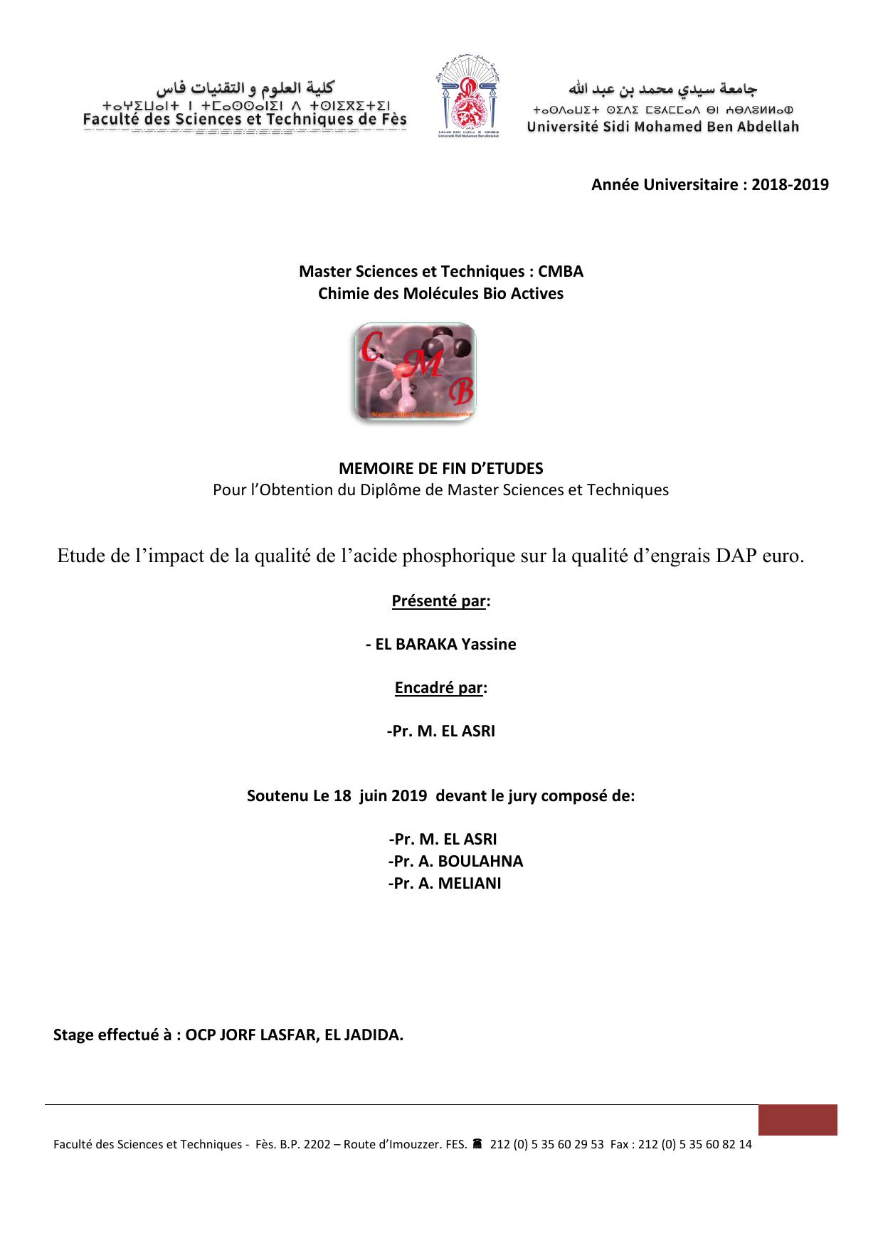 Etude de l’impact de la qualité de l’acide phosphorique sur la qualité d’engrais DAP euro.