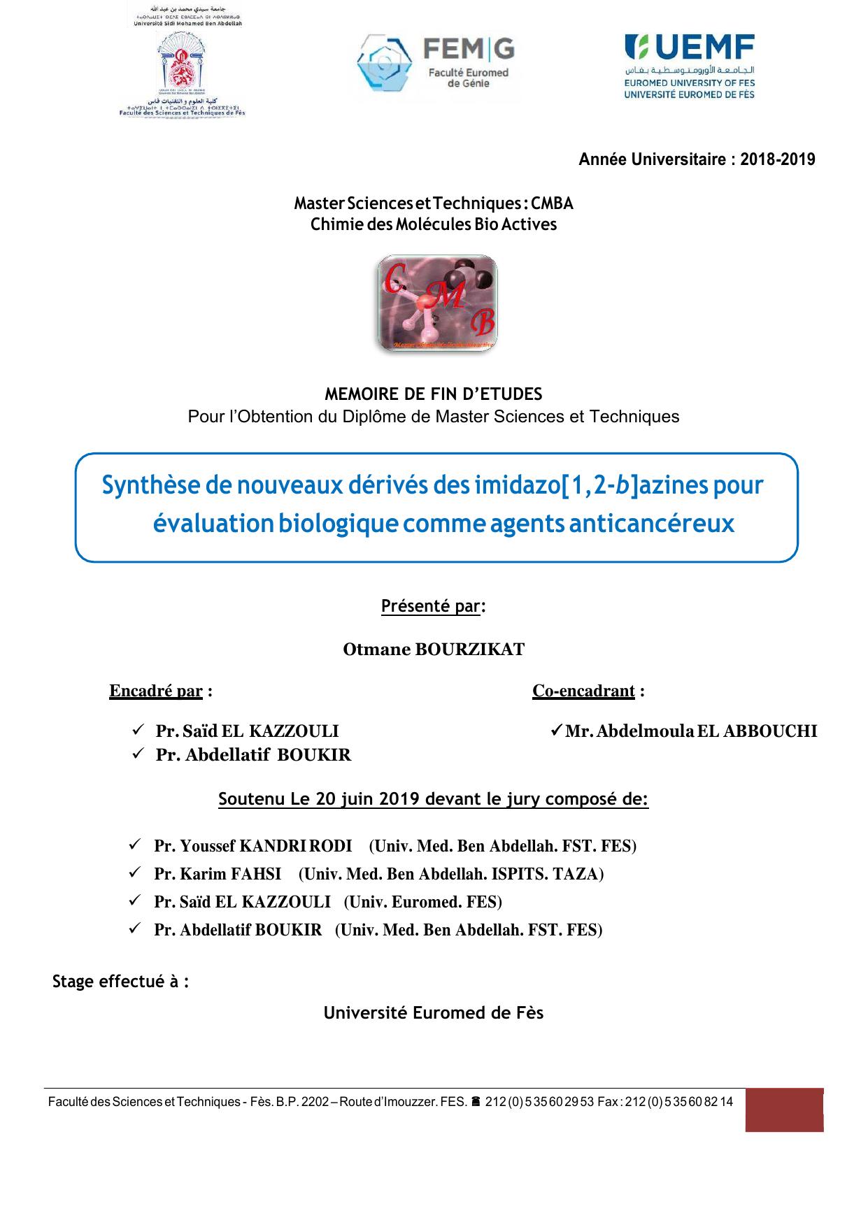 Synthèse de nouveaux dérivés des imidazo[1,2-b]azines pour évaluation biologique comme agents anticancéreux