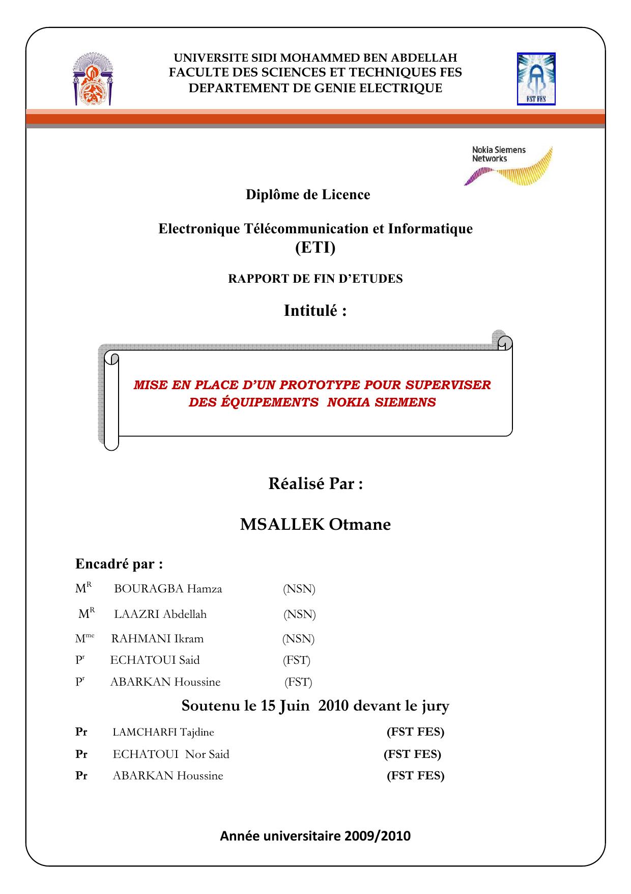 Mise en place d'un prototype pour superviser des équipements NOKIA SIMENS