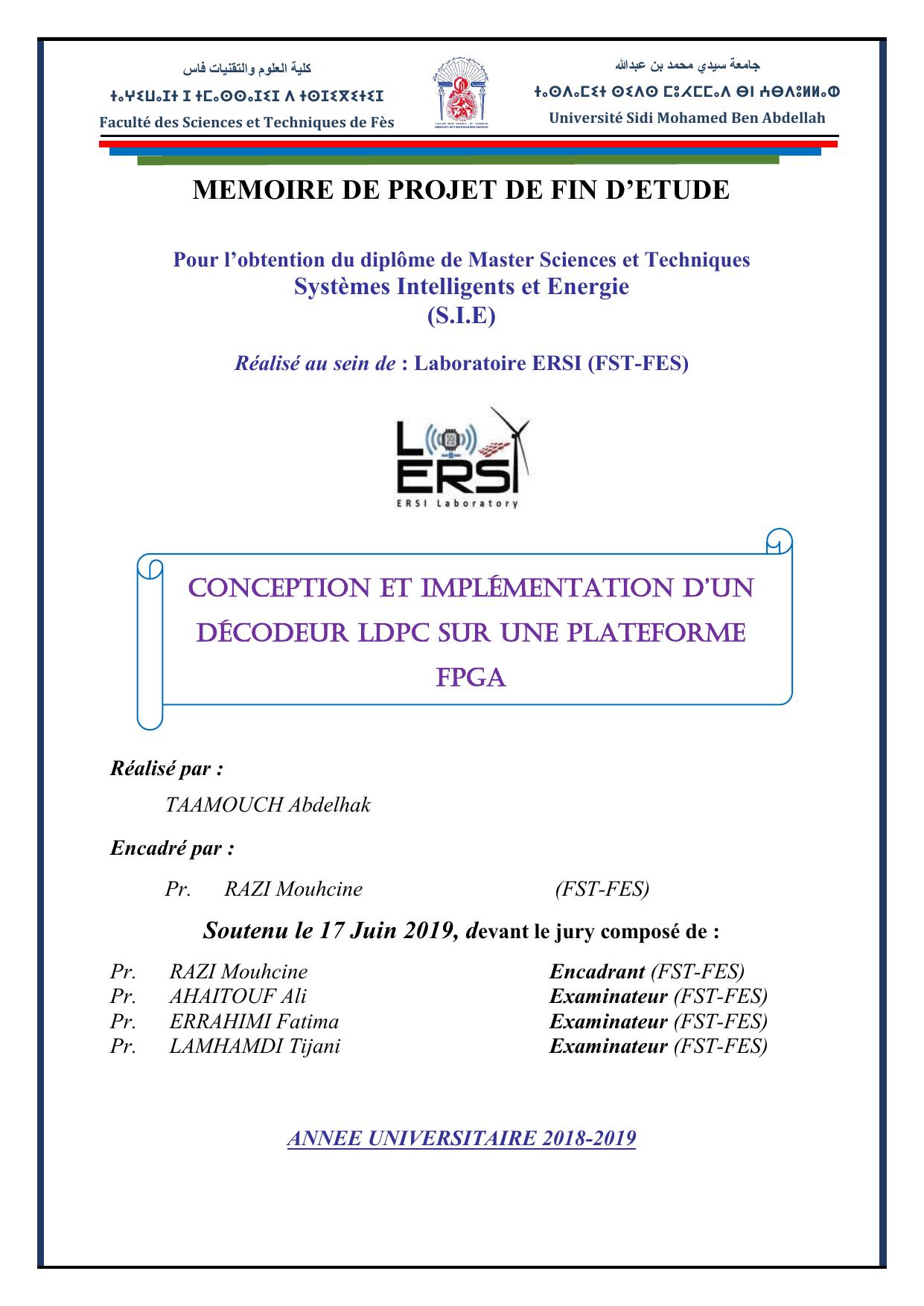 ConCeption et implémentation d’un décodeur LDPC sur une plateforme FPGA