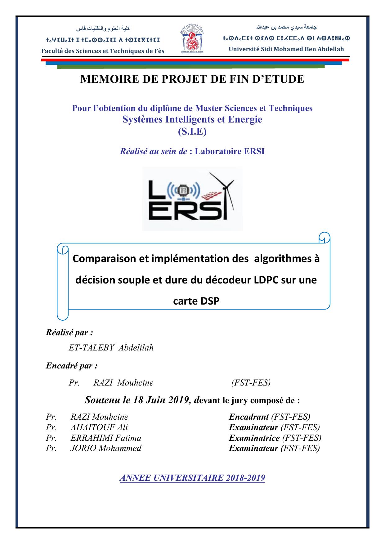 Comparaison et implémentation des algorithmes à décision souple et dure du décodeur LDPC sur une carte DSP