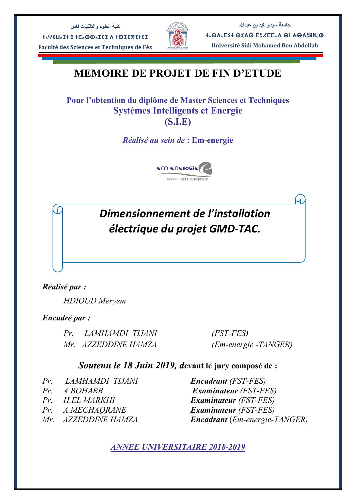 Dimensionnement de l’installation électrique du projet GMD-TAC.