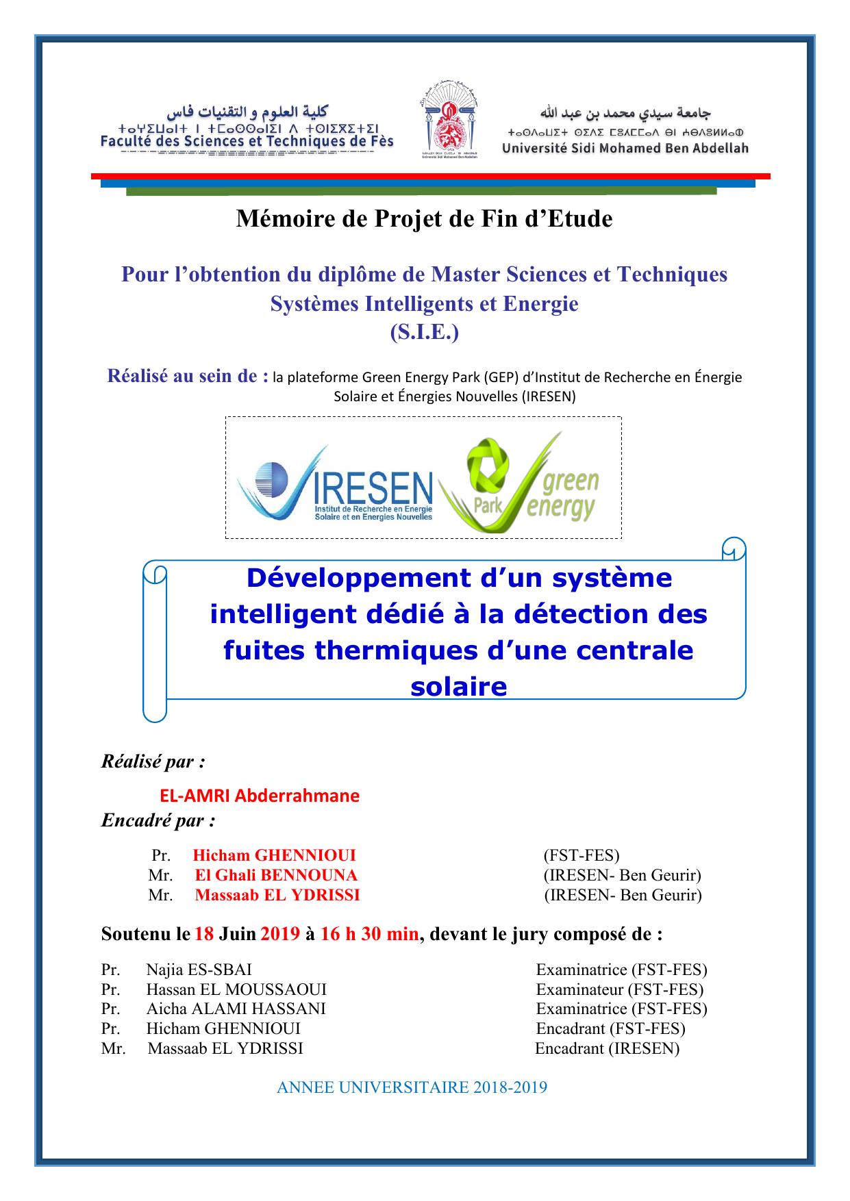 Développement d’un système intelligent dédié à la détection des fuites thermiques d’une centrale solaire