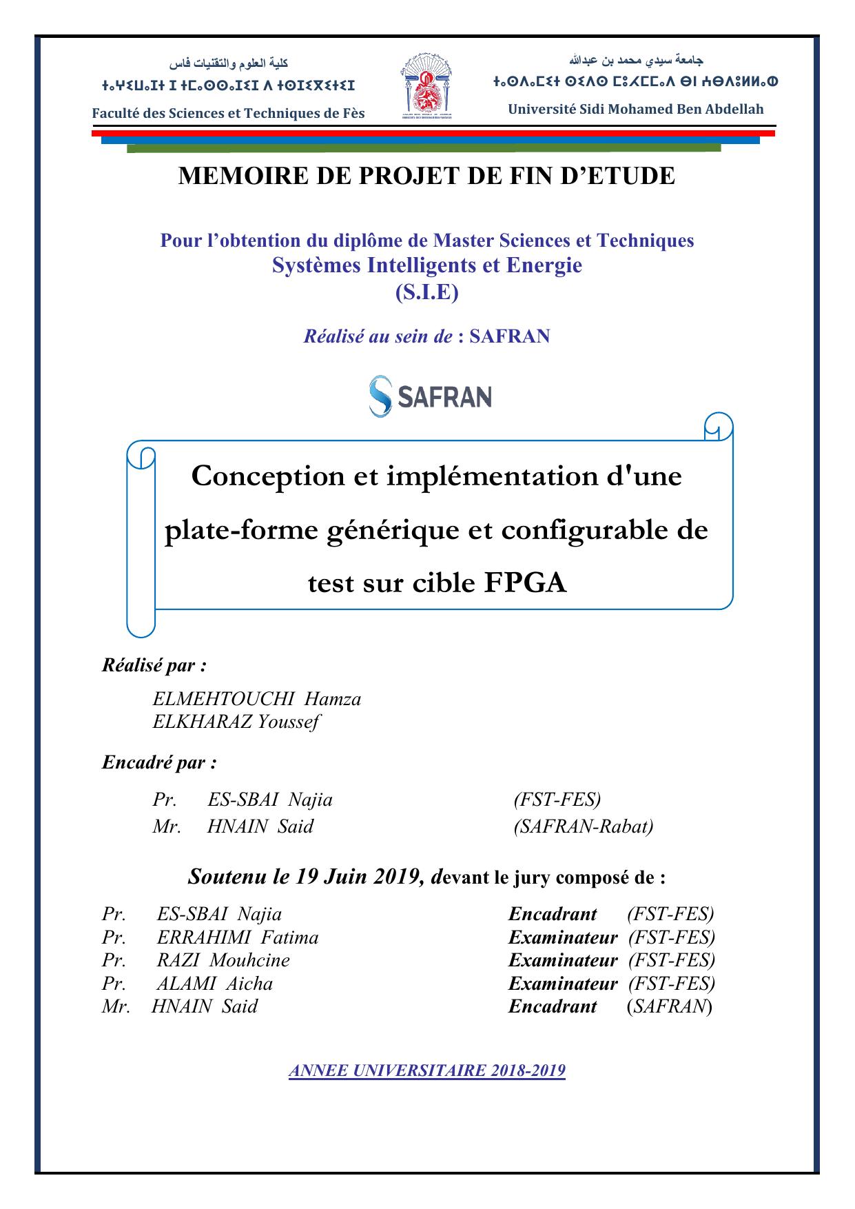 Conception et implémentation d'une plate-forme générique et configurable de test sur cible FPGA