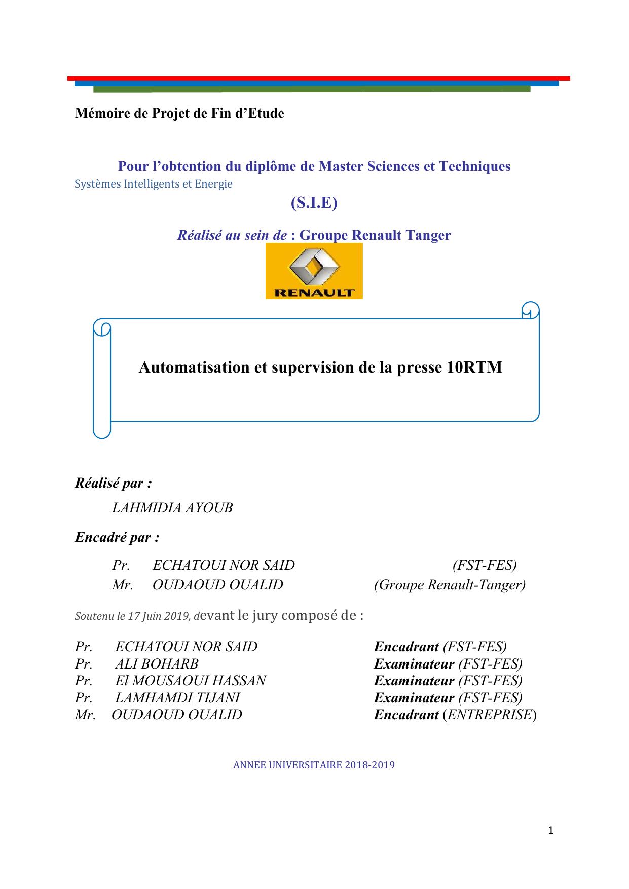 Automatisation et supervision de la presse 10RTM