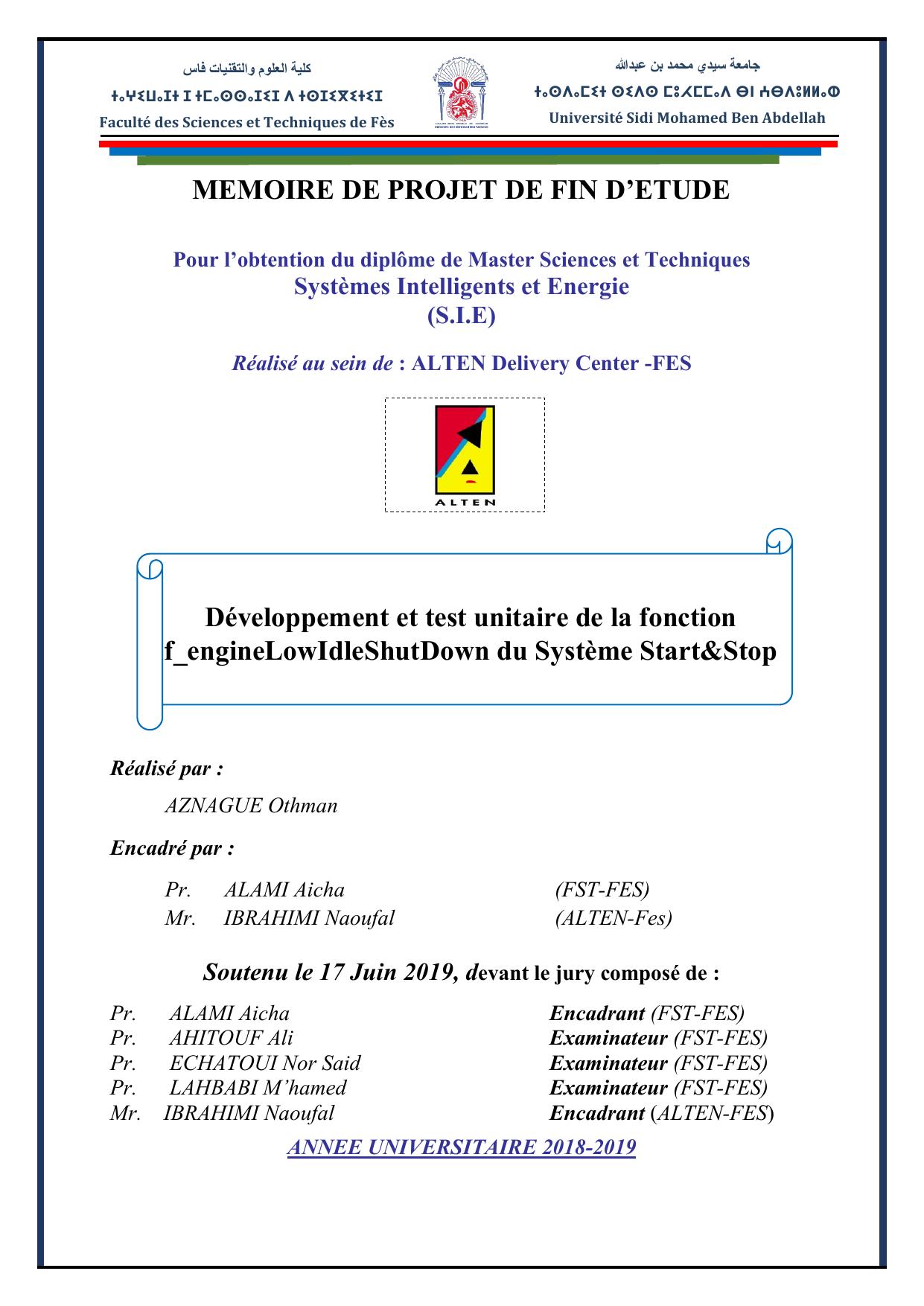 Développement et test unitaire de la fonction f_engineLowIdleShutDown du Système Start&Stop