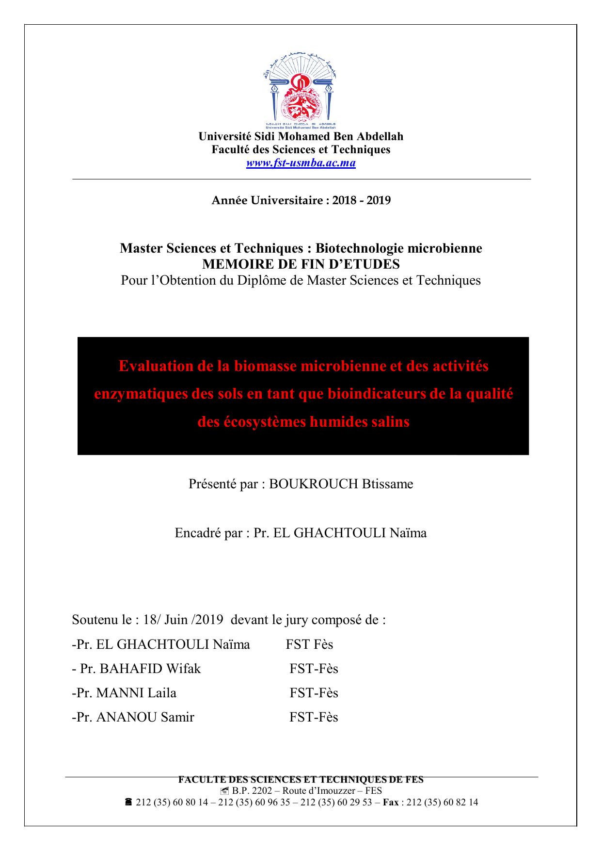 Evaluation de la biomasse microbienne et des activités enzymatiques des sols en tant que bioindicateurs de la qualité des écosystèmes humides salins