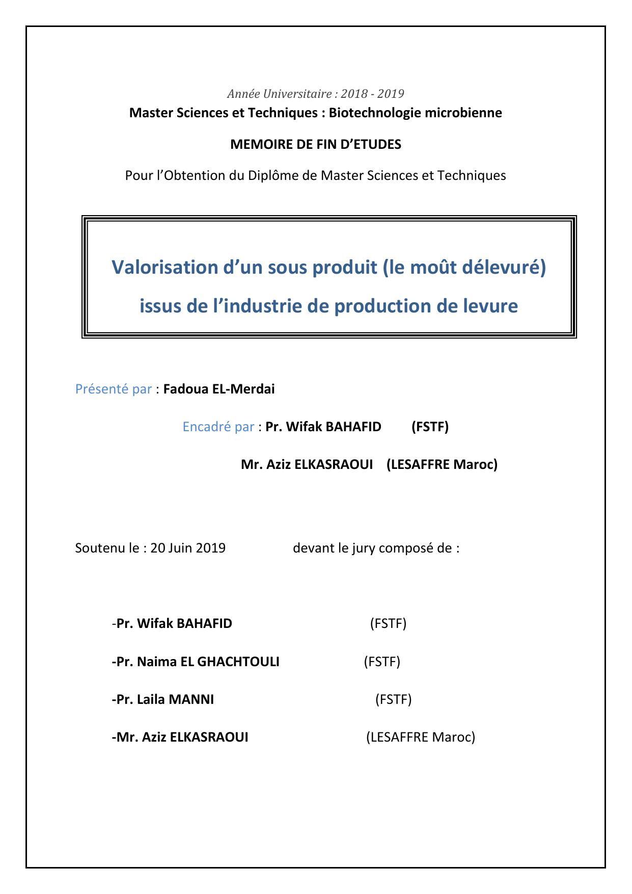 Valorisation d’un sous produit (le moût délevuré) issus de l’industrie de production de levure