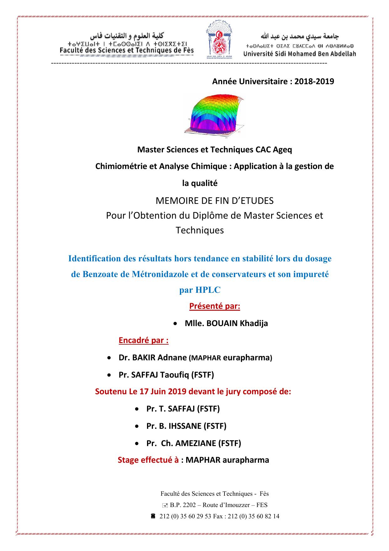 Identification des résultats hors tendance en stabilité lors du dosage de Benzoate de Métronidazole et de conservateurs et son impureté par HPLC