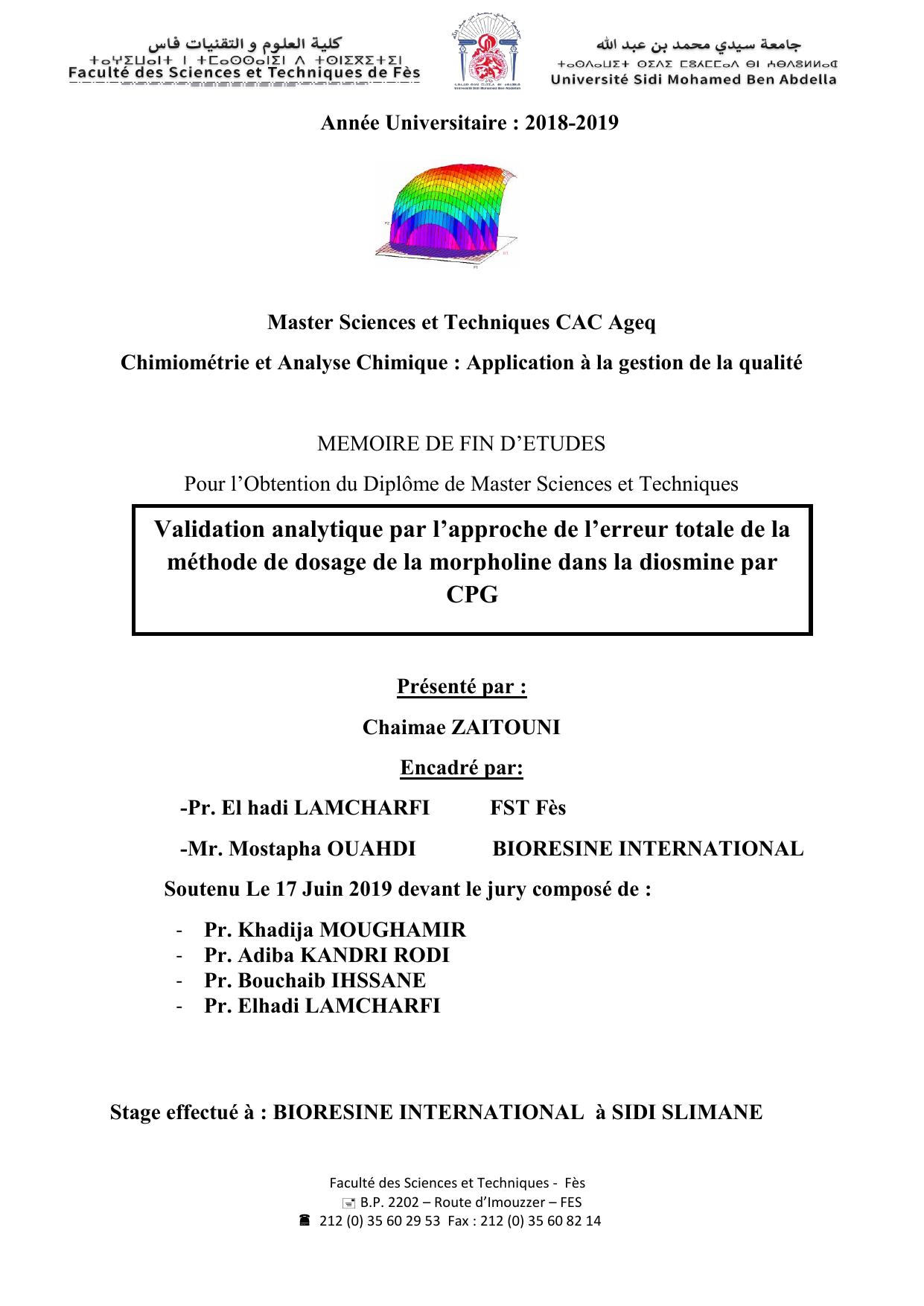 Validation analytique par l’approche de l’erreur totale de la méthode de dosage de la morpholine dans la diosmine par CPG