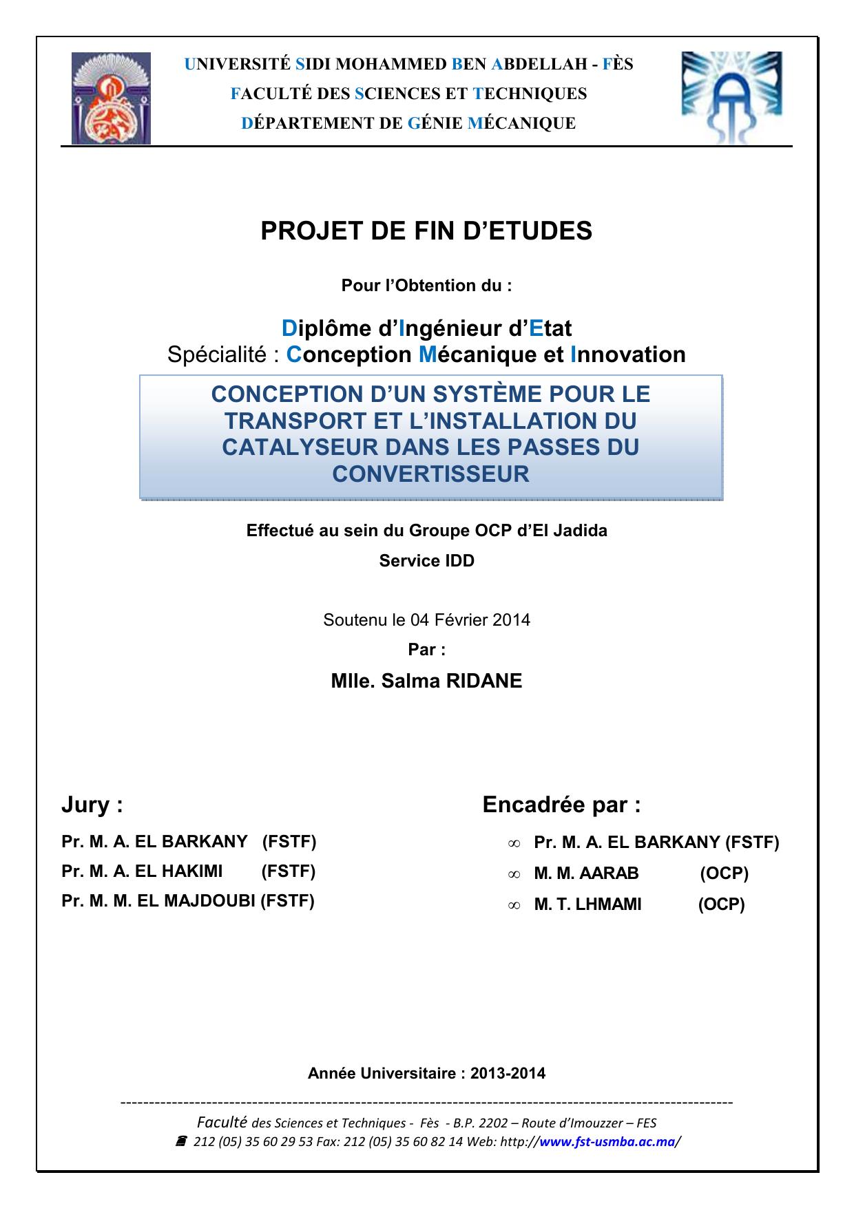 CONCEPTION D’UN SYSTÈME POUR LE TRANSPORT ET L’INSTALLATION DU CATALYSEUR DANS LES PASSES DU CONVERTISSEUR