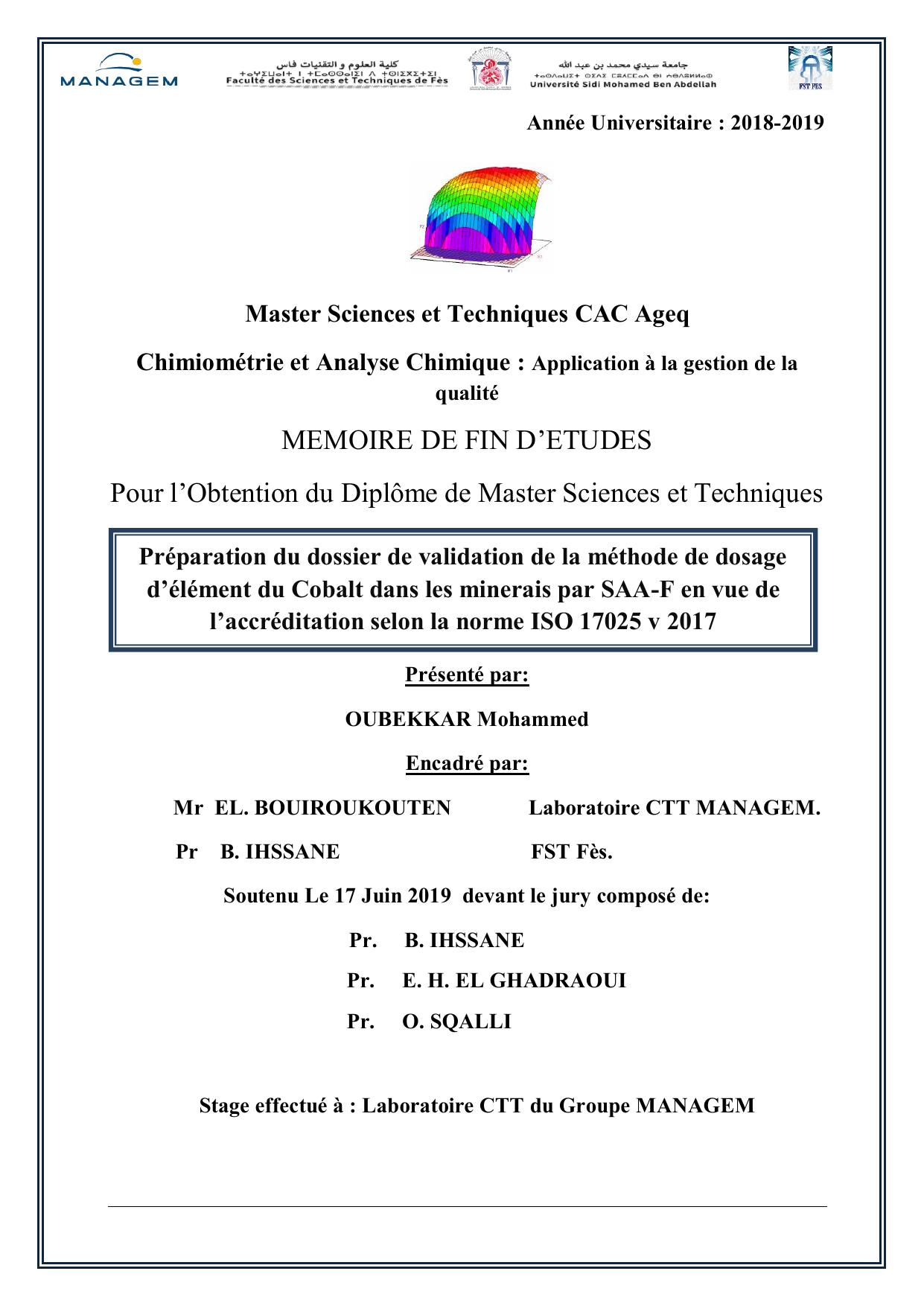 Préparation du dossier de validation de la méthode de dosage d’élément du Cobalt dans les minerais par SAA-F en vue de l’accréditation selon la norme ISO 17025 v 2017