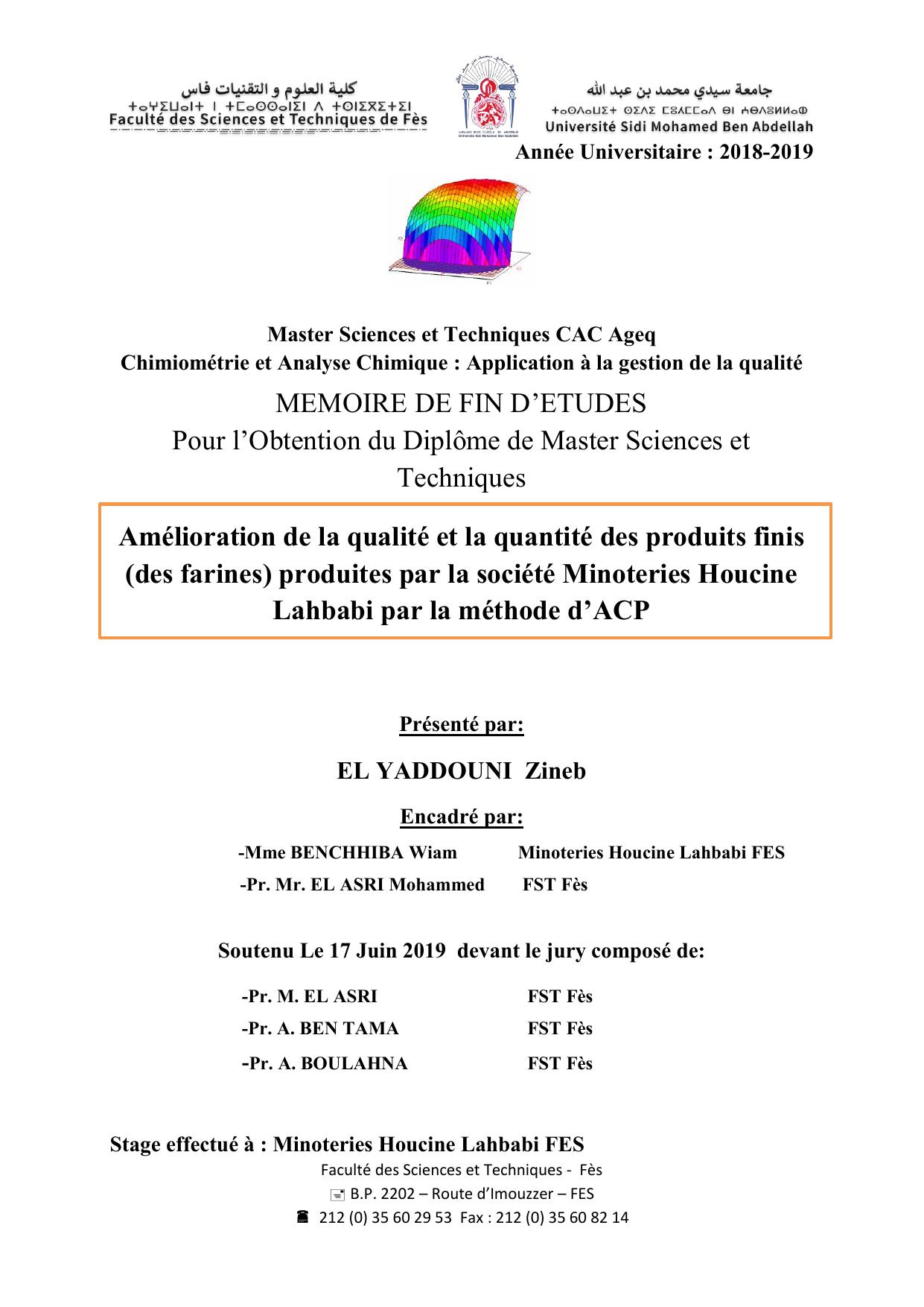 Amélioration de la qualité et la quantité des produits finis (des farines) produites par la société Minoteries Houcine Lahbabi par la méthode d’ACP