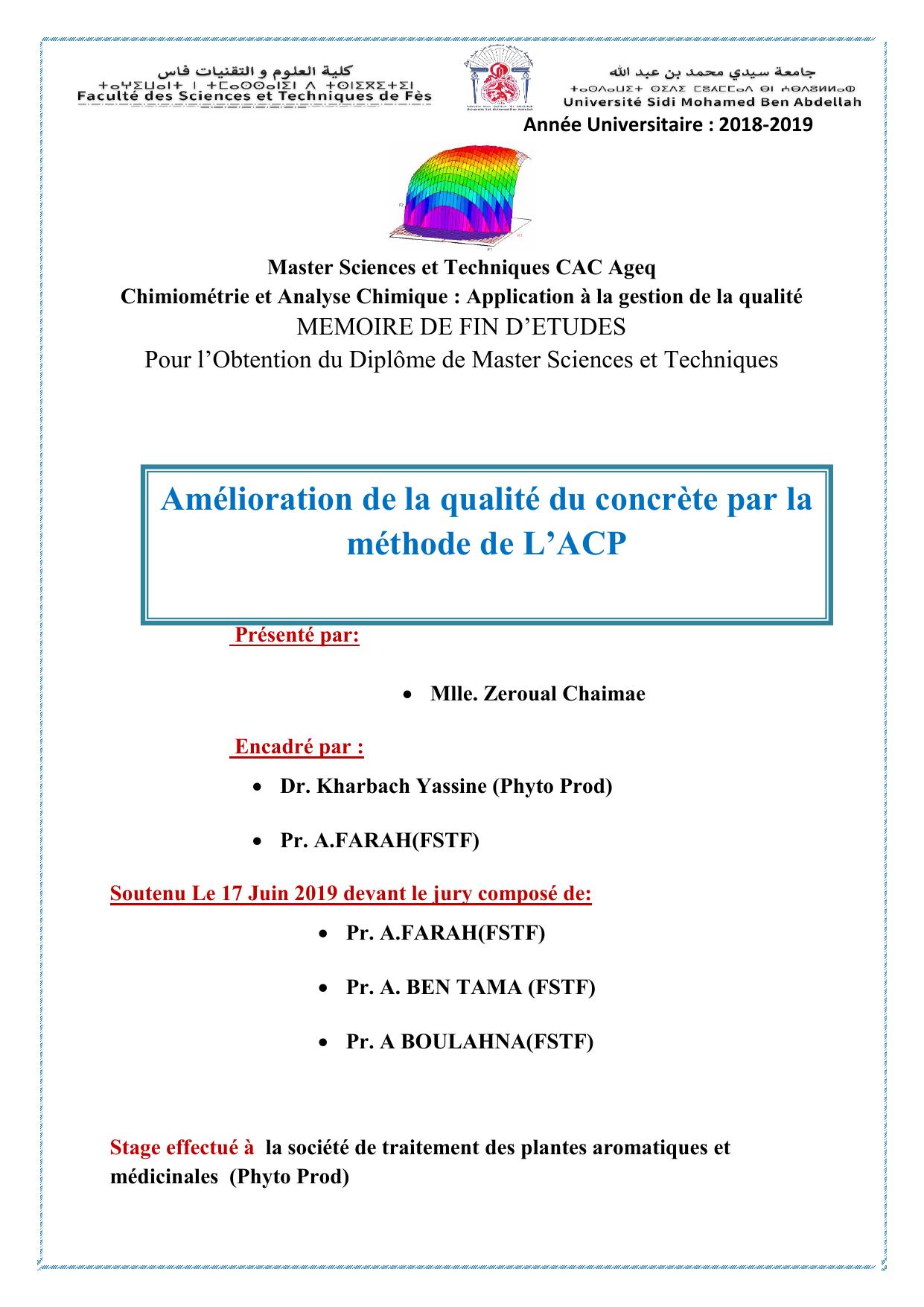 Amélioration de la qualité du concrète par la méthode de L’ACP